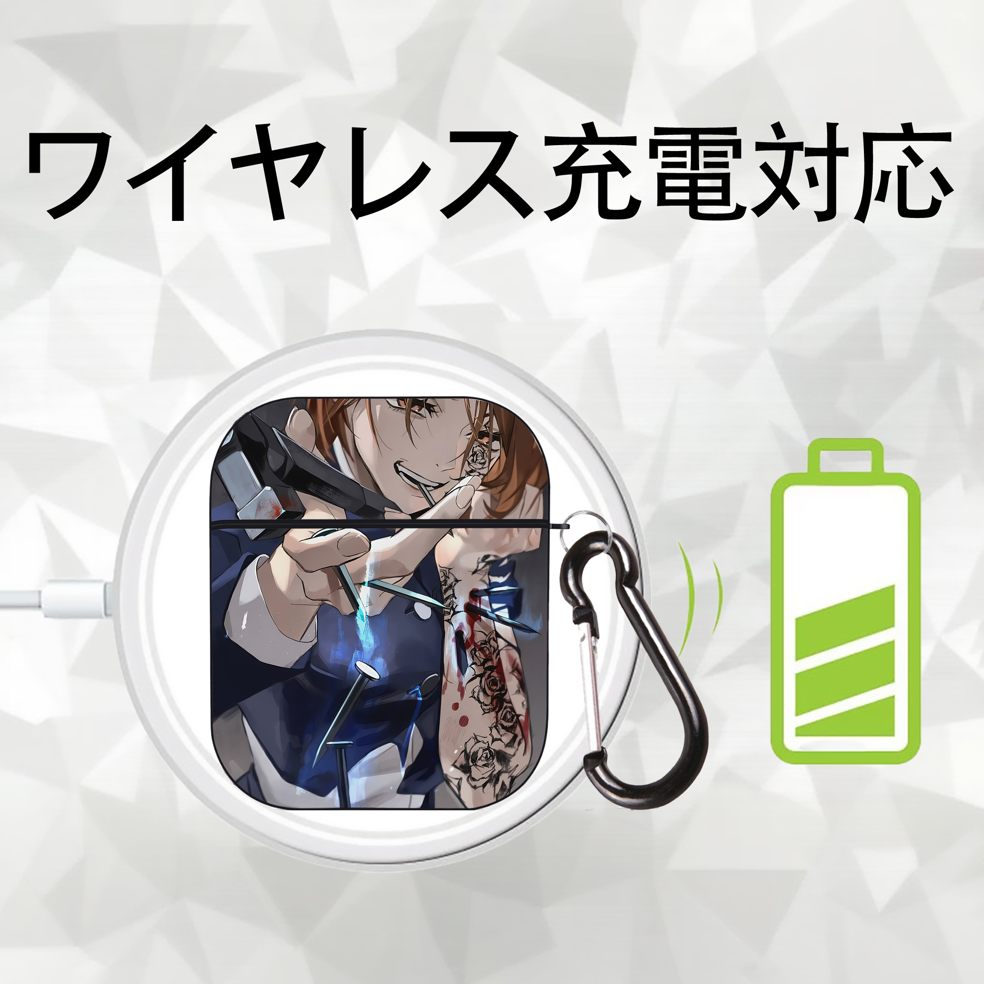 呪術廻戦 Jujutsu Kaisen AirPods 第2世代保護ケース ハードシェル ブラック 耐衝撃・防指紋・カラビナ付き