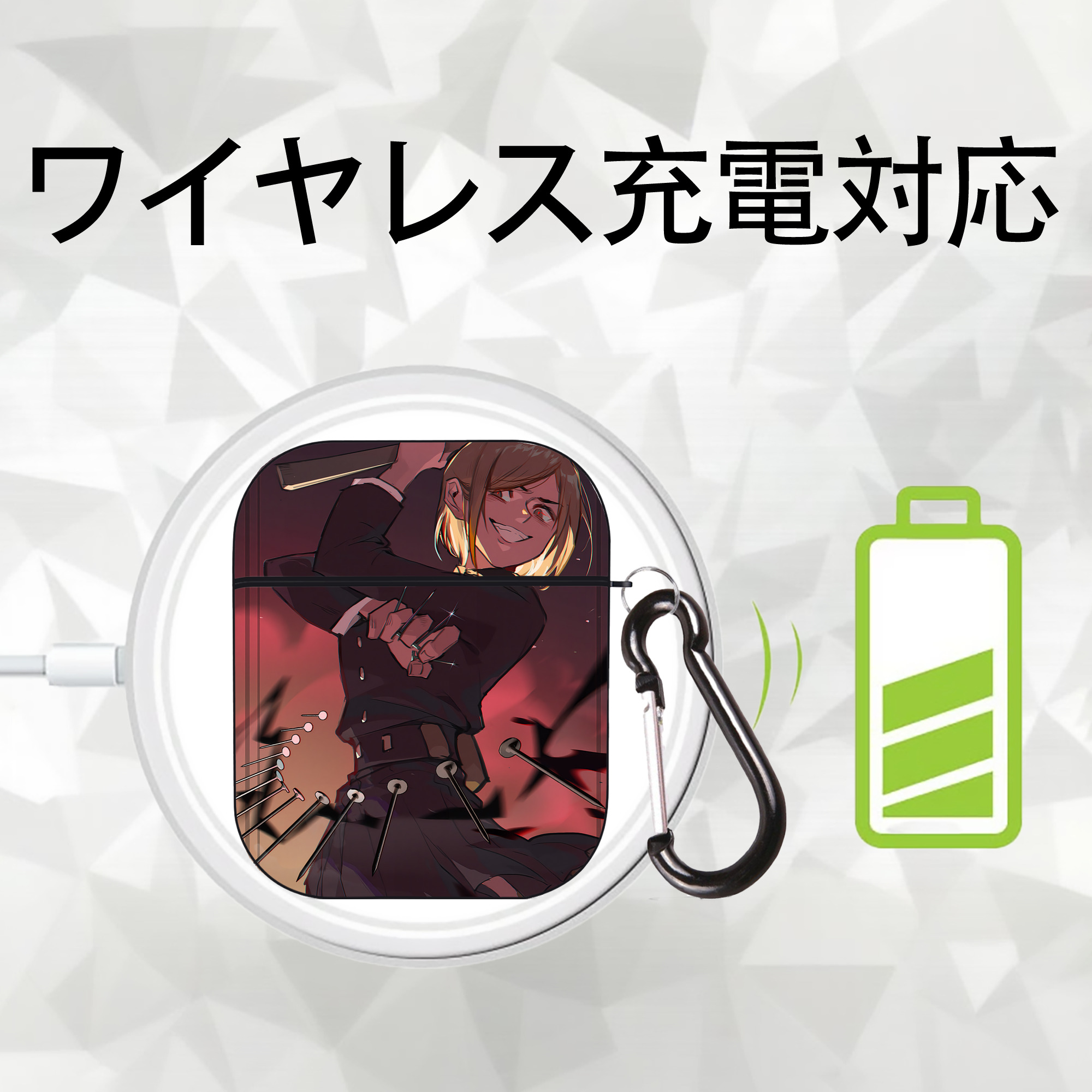 呪術廻戦 Jujutsu Kaisen AirPods 第2世代保護ケース ハードシェル ブラック 耐衝撃・防指紋・カラビナ付き