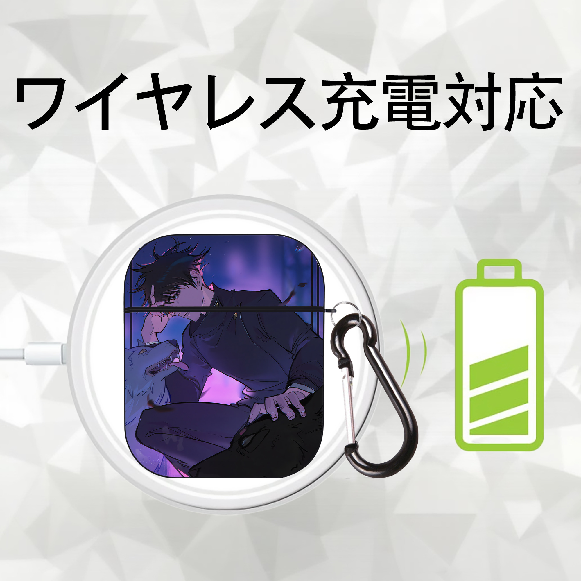 呪術廻戦 Jujutsu Kaisen AirPods 第2世代保護ケース ハードシェル ブラック 耐衝撃・防指紋・カラビナ付き