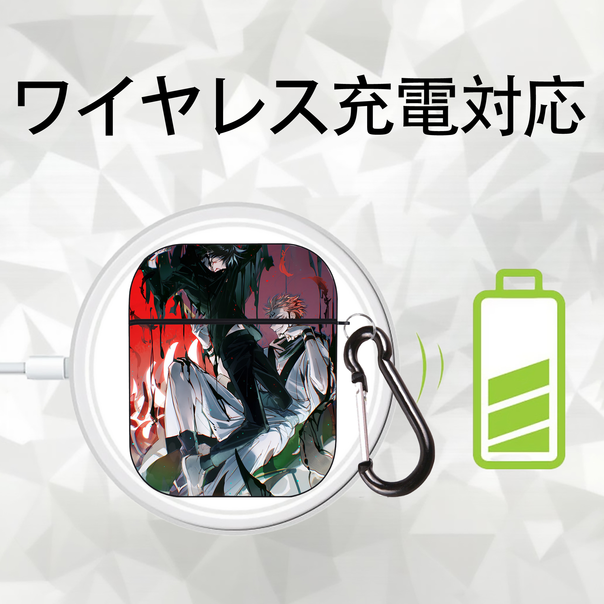 呪術廻戦 Jujutsu Kaisen AirPods 第2世代保護ケース ハードシェル ブラック 耐衝撃・防指紋・カラビナ付き