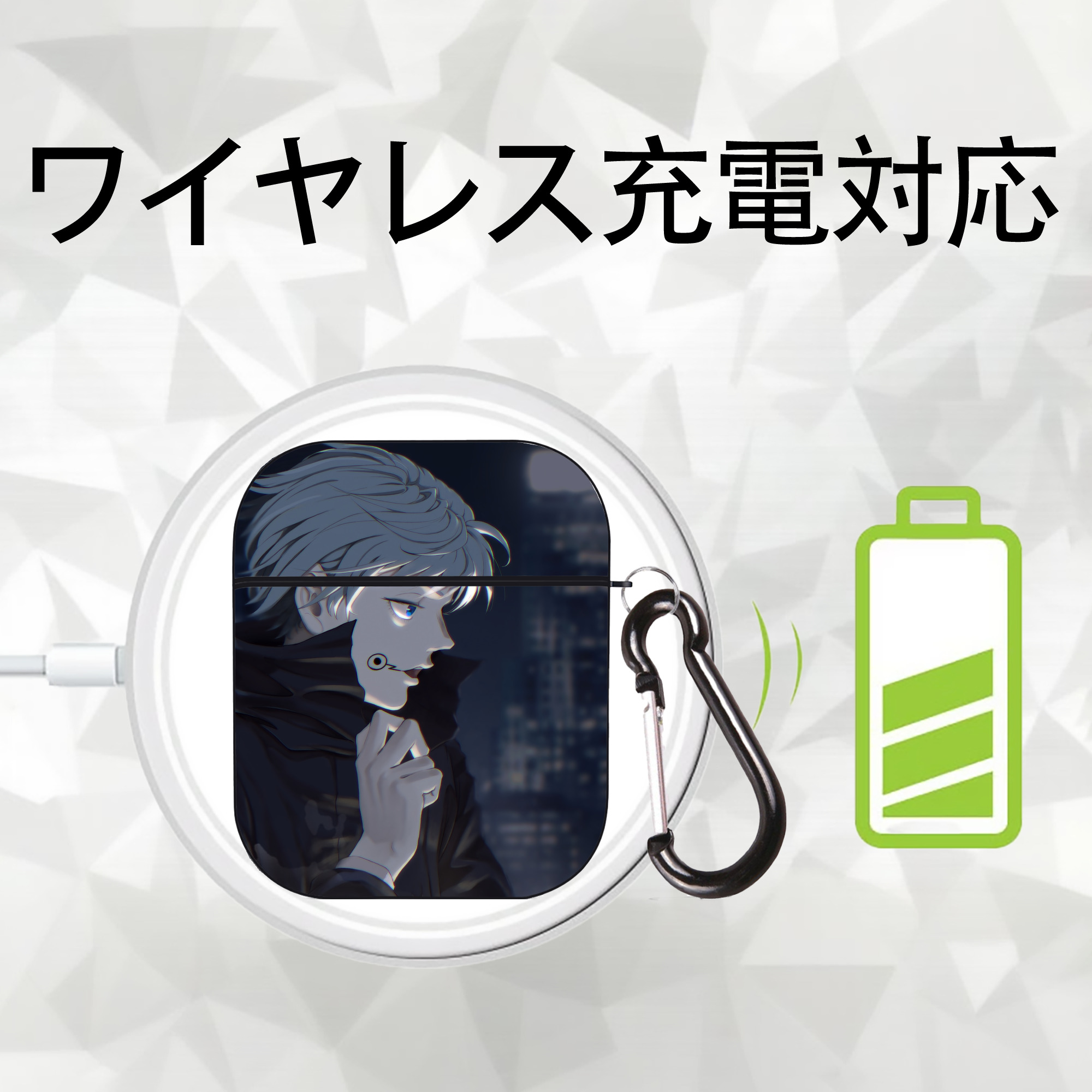 呪術廻戦 Jujutsu Kaisen AirPods 第2世代保護ケース ハードシェル ブラック 耐衝撃・防指紋・カラビナ付き