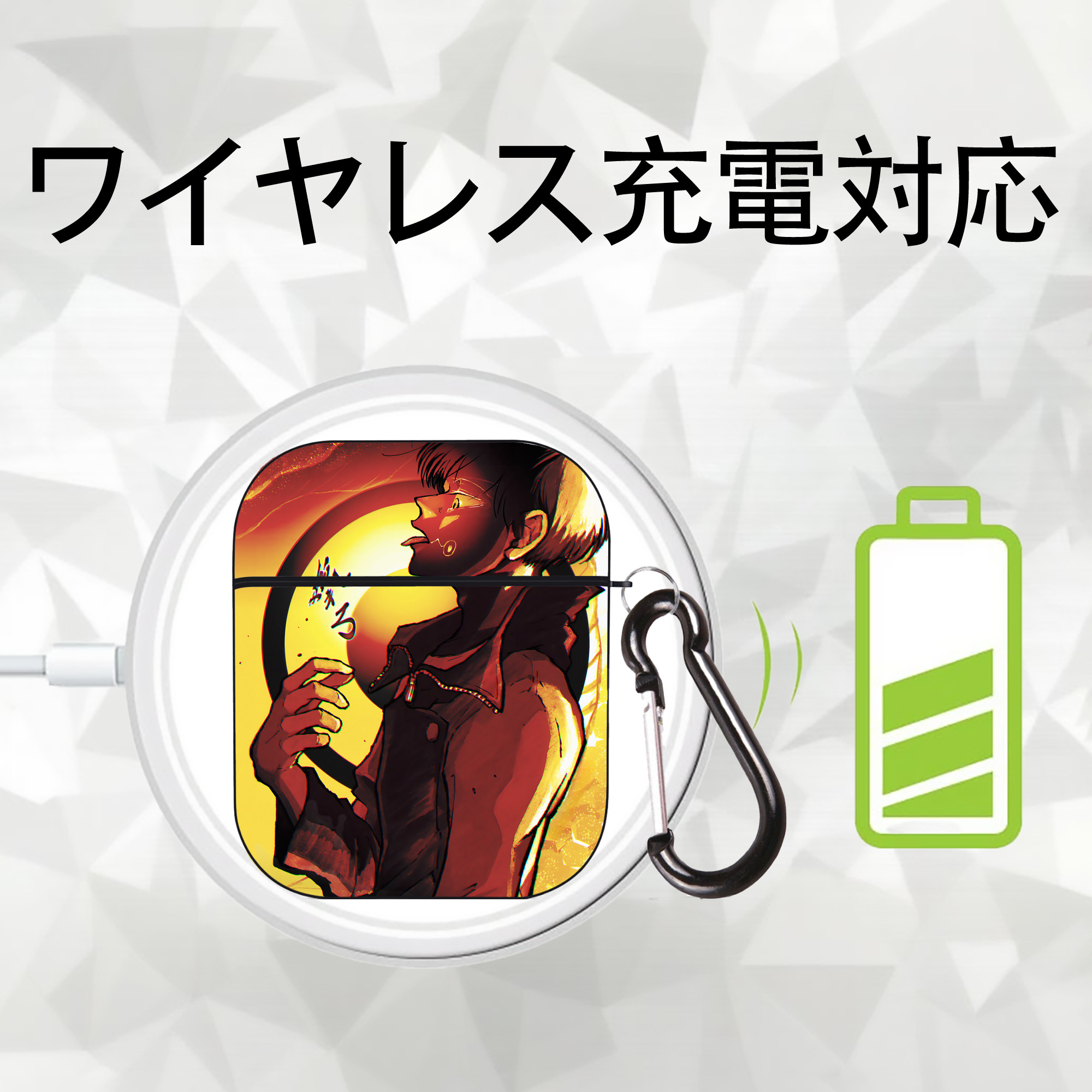 呪術廻戦 Jujutsu Kaisen AirPods 第2世代保護ケース ハードシェル ブラック 耐衝撃・防指紋・カラビナ付き