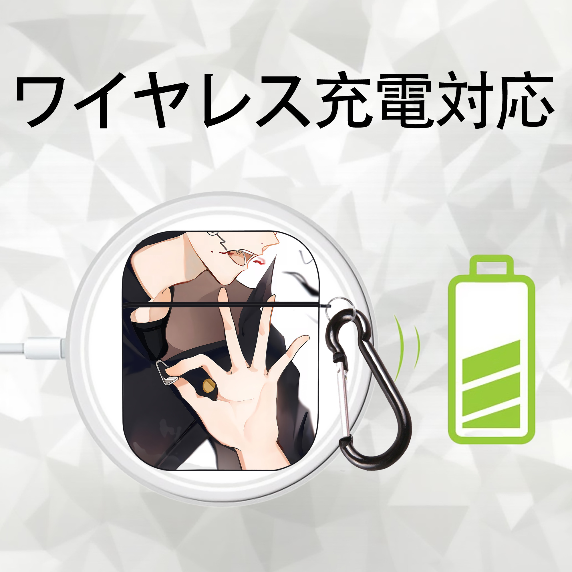呪術廻戦 Jujutsu Kaisen AirPods 第2世代保護ケース ハードシェル ブラック 耐衝撃・防指紋・カラビナ付き