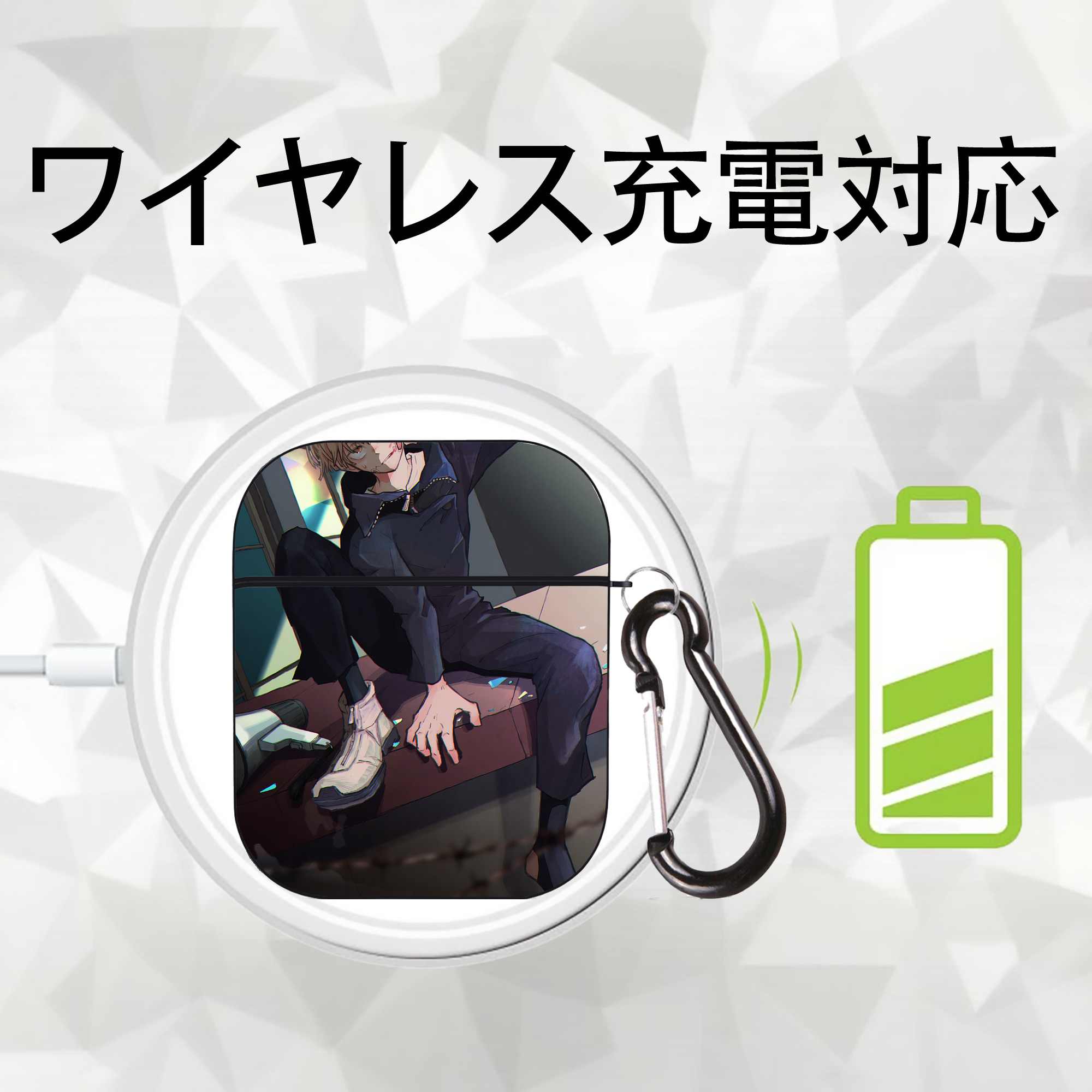 呪術廻戦 Jujutsu Kaisen AirPods 第2世代保護ケース ハードシェル ブラック 耐衝撃・防指紋・カラビナ付き