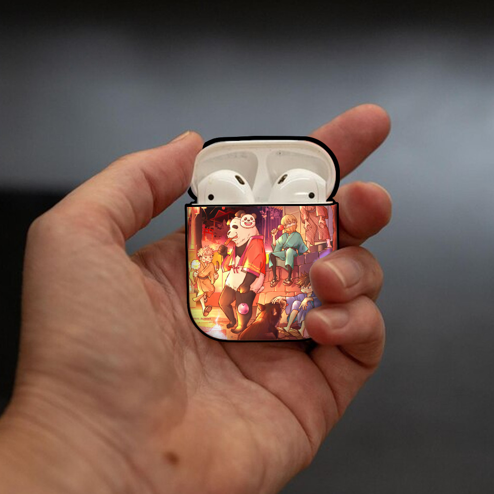 呪術廻戦 Jujutsu Kaisen AirPods 第2世代保護ケース ハードシェル ブラック 耐衝撃・防指紋・カラビナ付き
