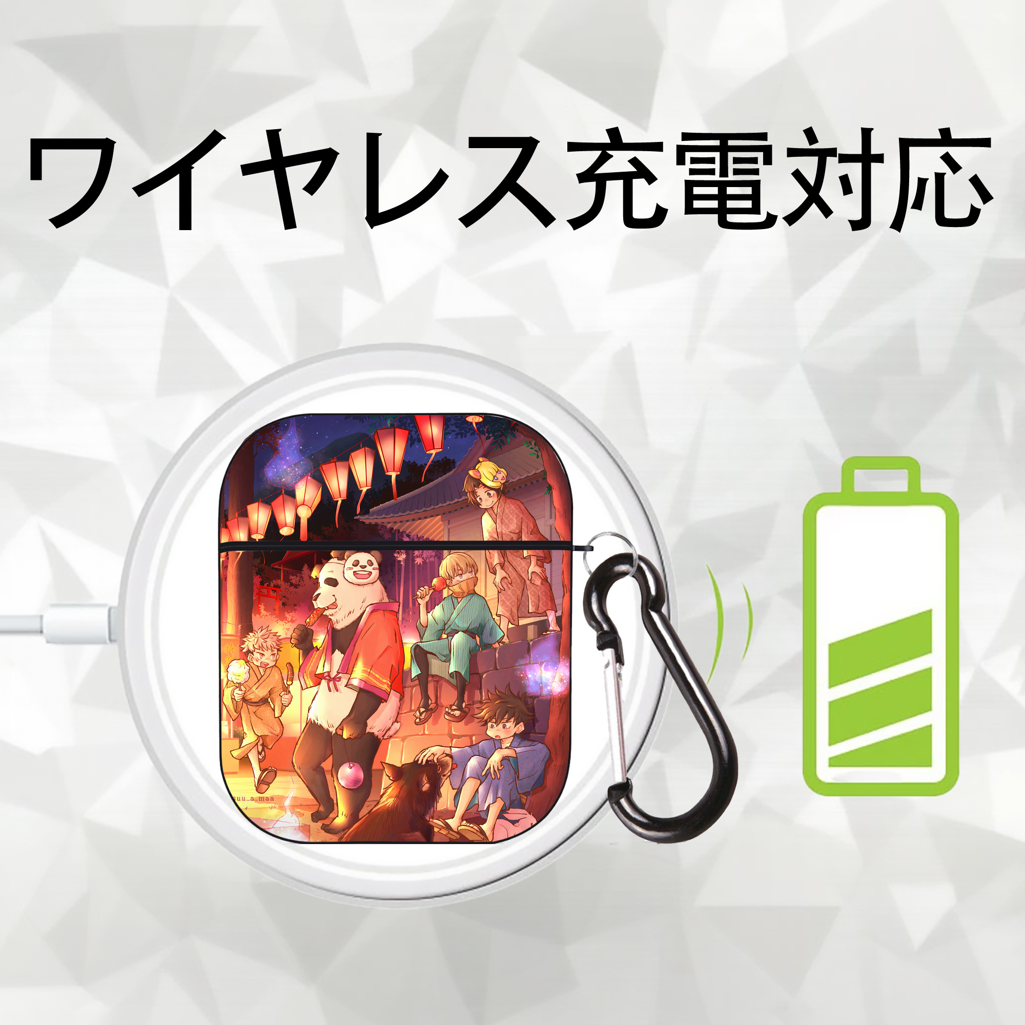 呪術廻戦 Jujutsu Kaisen AirPods 第2世代保護ケース ハードシェル ブラック 耐衝撃・防指紋・カラビナ付き