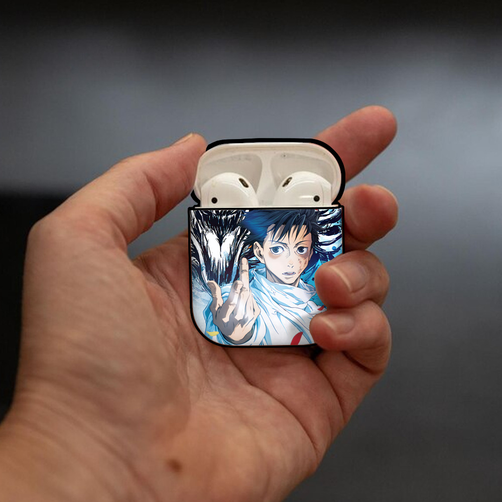呪術廻戦 Jujutsu Kaisen AirPods 第2世代保護ケース ハードシェル ブラック 耐衝撃・防指紋・カラビナ付き