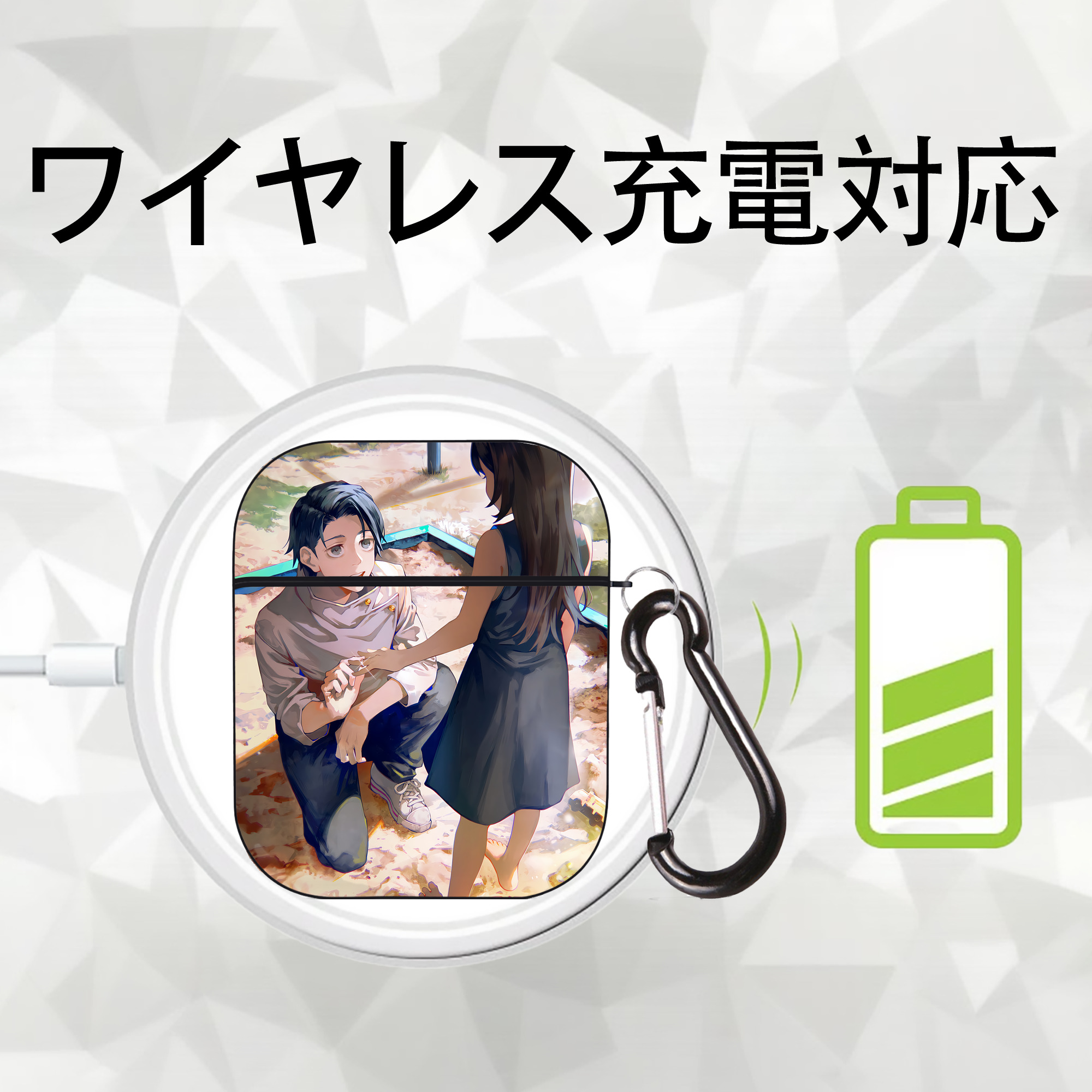 呪術廻戦 Jujutsu Kaisen AirPods 第2世代保護ケース ハードシェル ブラック 耐衝撃・防指紋・カラビナ付き