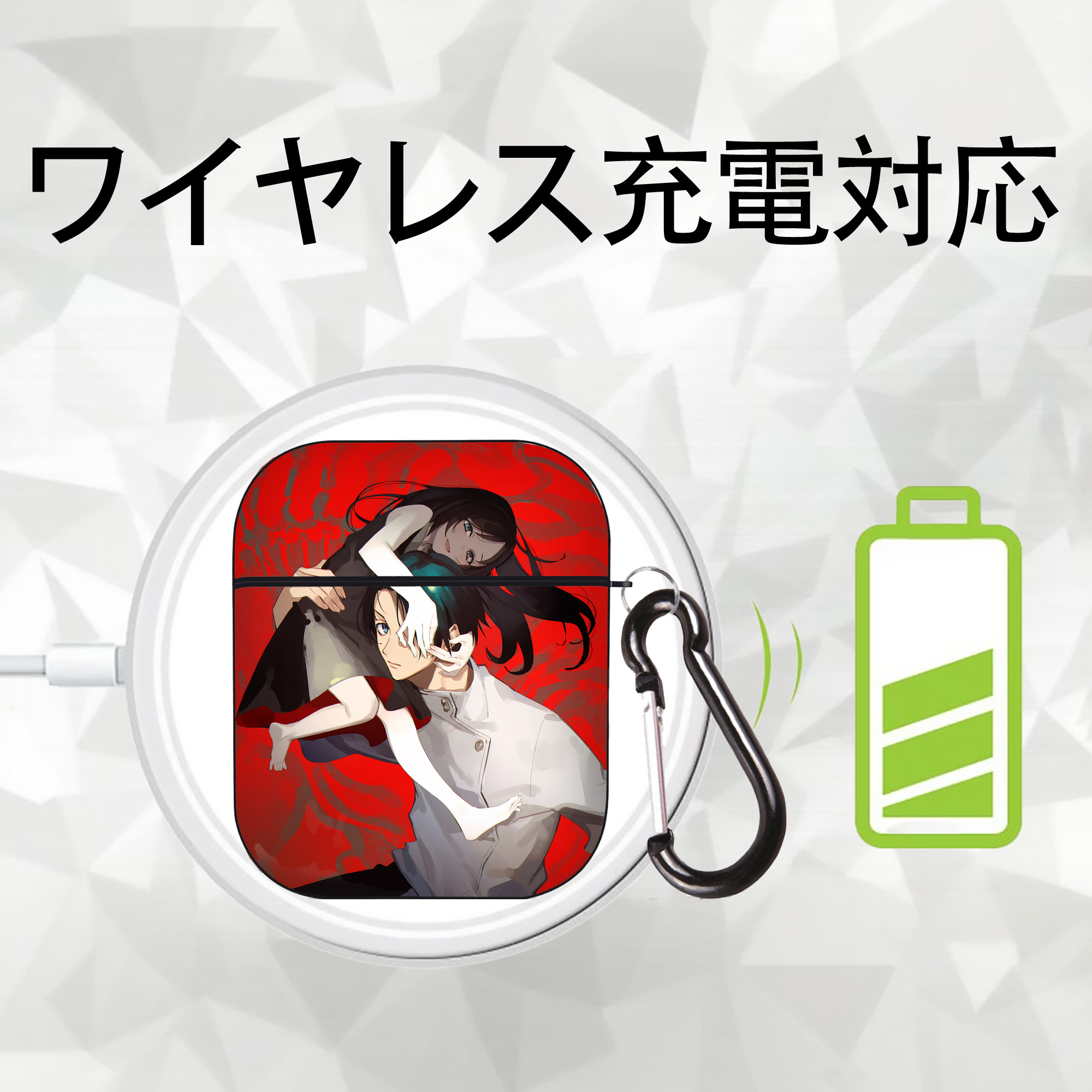 呪術廻戦 Jujutsu Kaisen AirPods 第2世代保護ケース ハードシェル ブラック 耐衝撃・防指紋・カラビナ付き