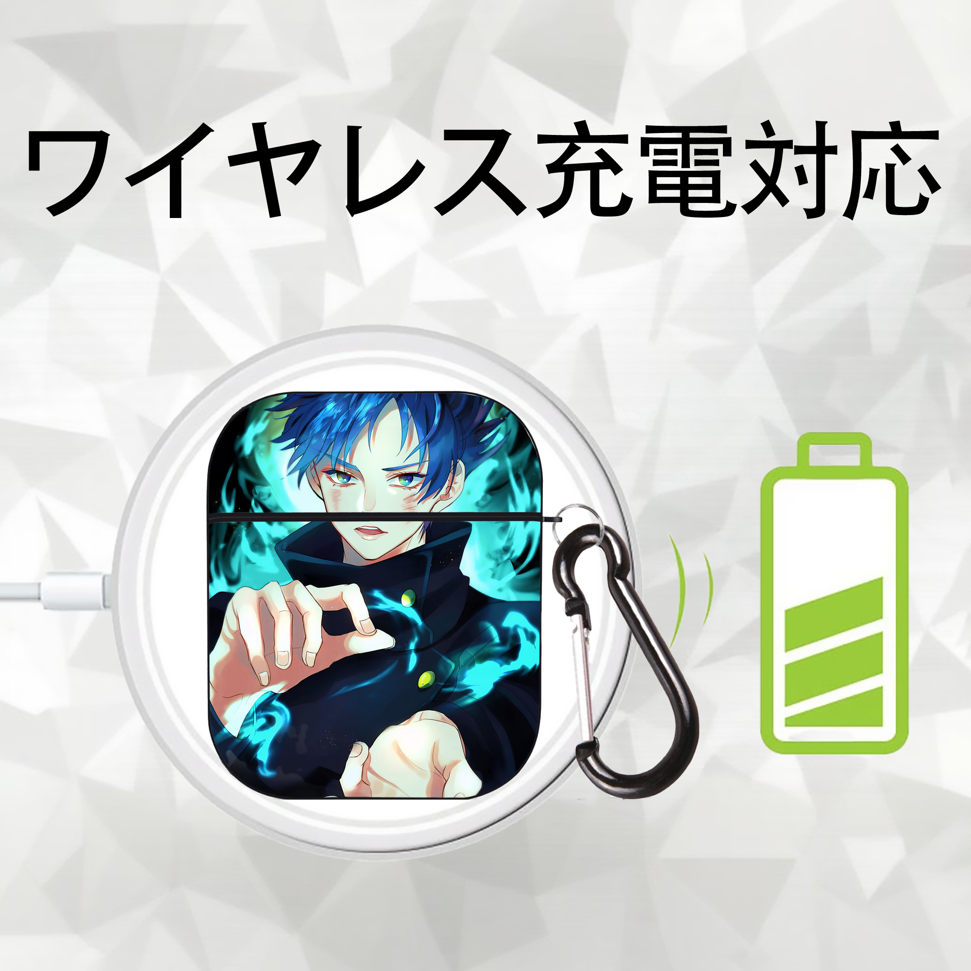 呪術廻戦 Jujutsu Kaisen AirPods 第2世代保護ケース ハードシェル ブラック 耐衝撃・防指紋・カラビナ付き