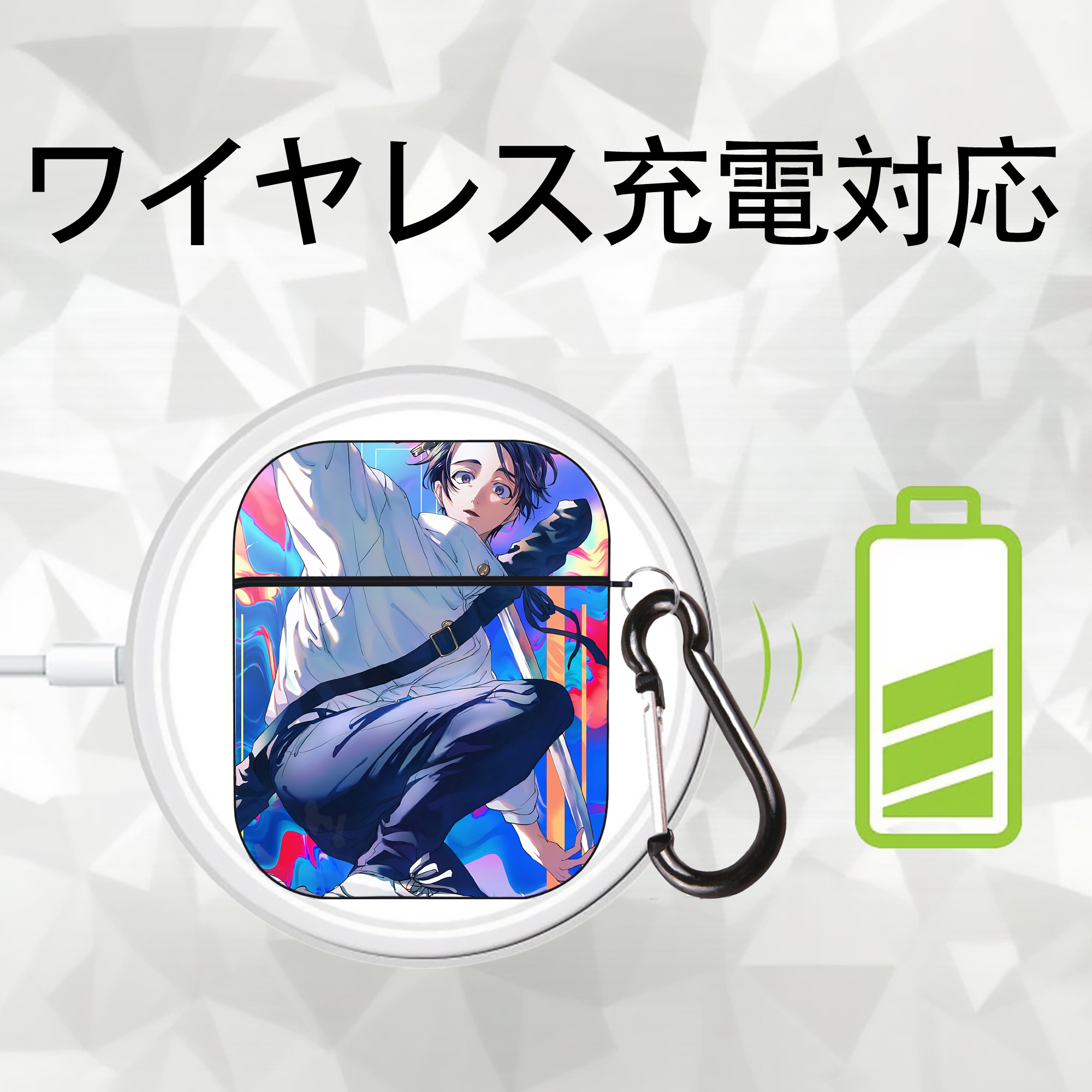 呪術廻戦 Jujutsu Kaisen AirPods 第2世代保護ケース ハードシェル ブラック 耐衝撃・防指紋・カラビナ付き