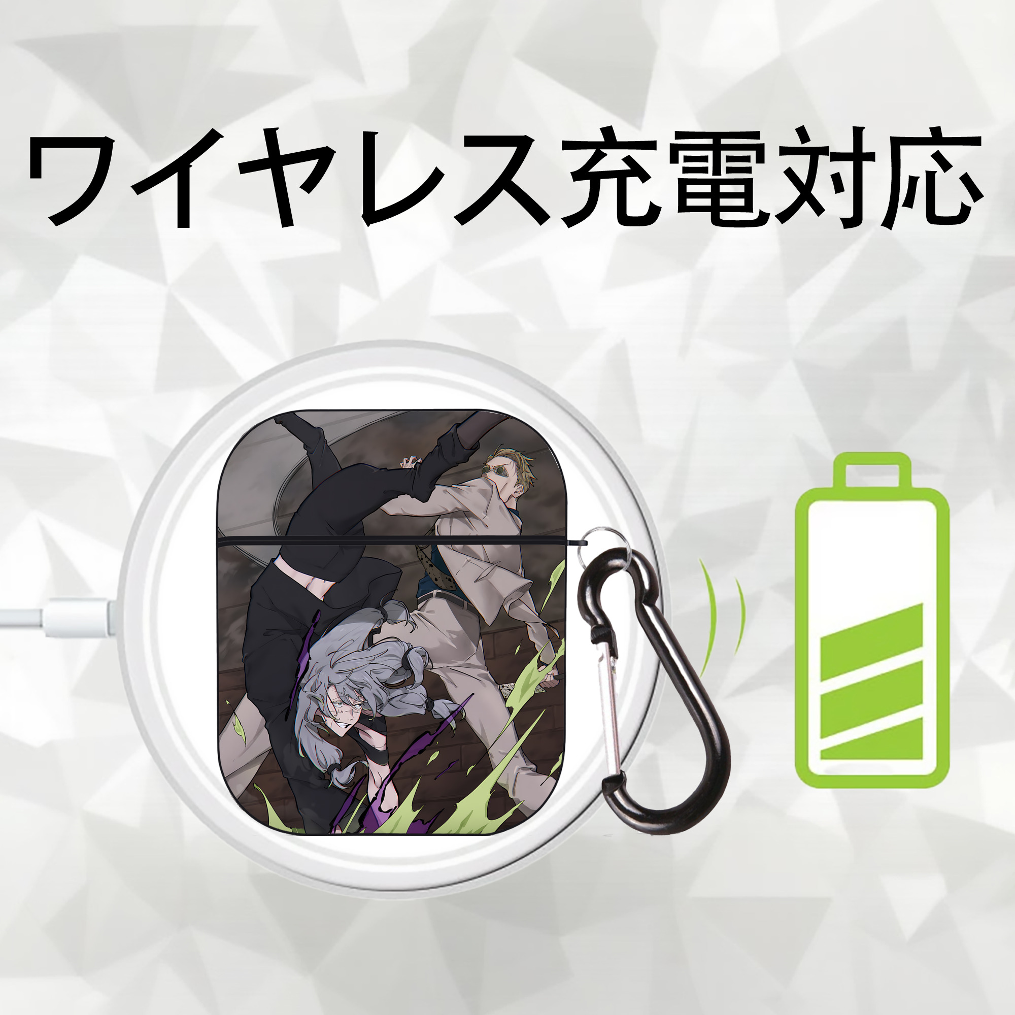呪術廻戦 Jujutsu Kaisen AirPods 第2世代保護ケース ハードシェル ブラック 耐衝撃・防指紋・カラビナ付き