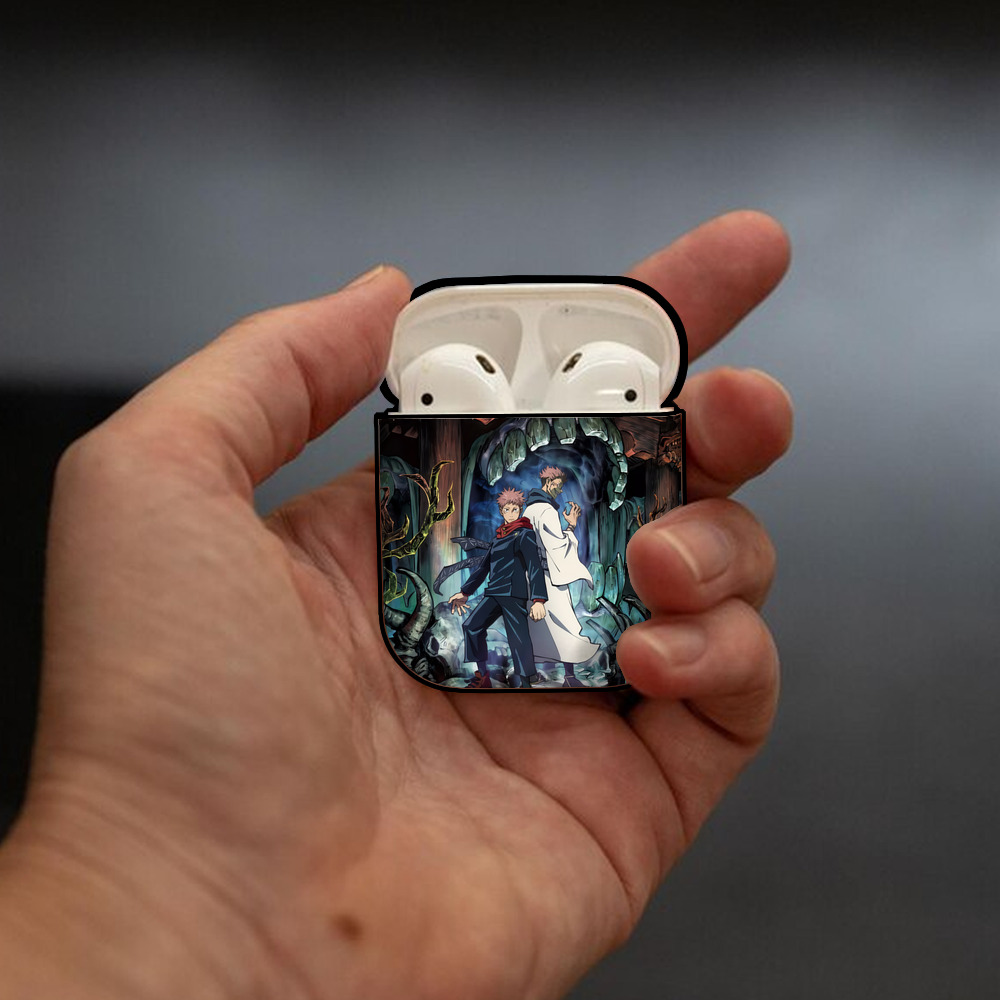呪術廻戦 Jujutsu Kaisen AirPods 第2世代保護ケース ハードシェル ブラック 耐衝撃・防指紋・カラビナ付き