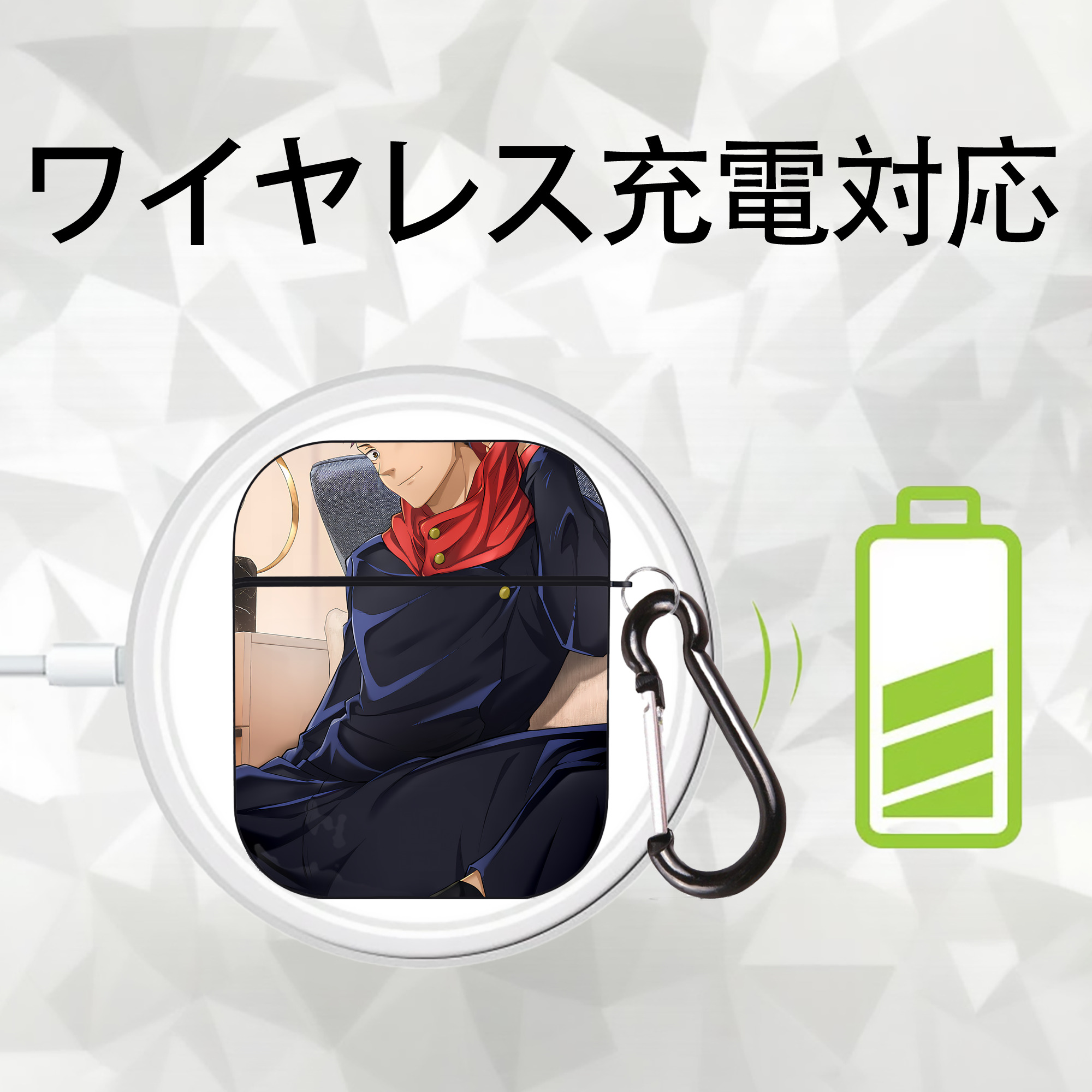 呪術廻戦 Jujutsu Kaisen AirPods 第2世代保護ケース ハードシェル ブラック 耐衝撃・防指紋・カラビナ付き
