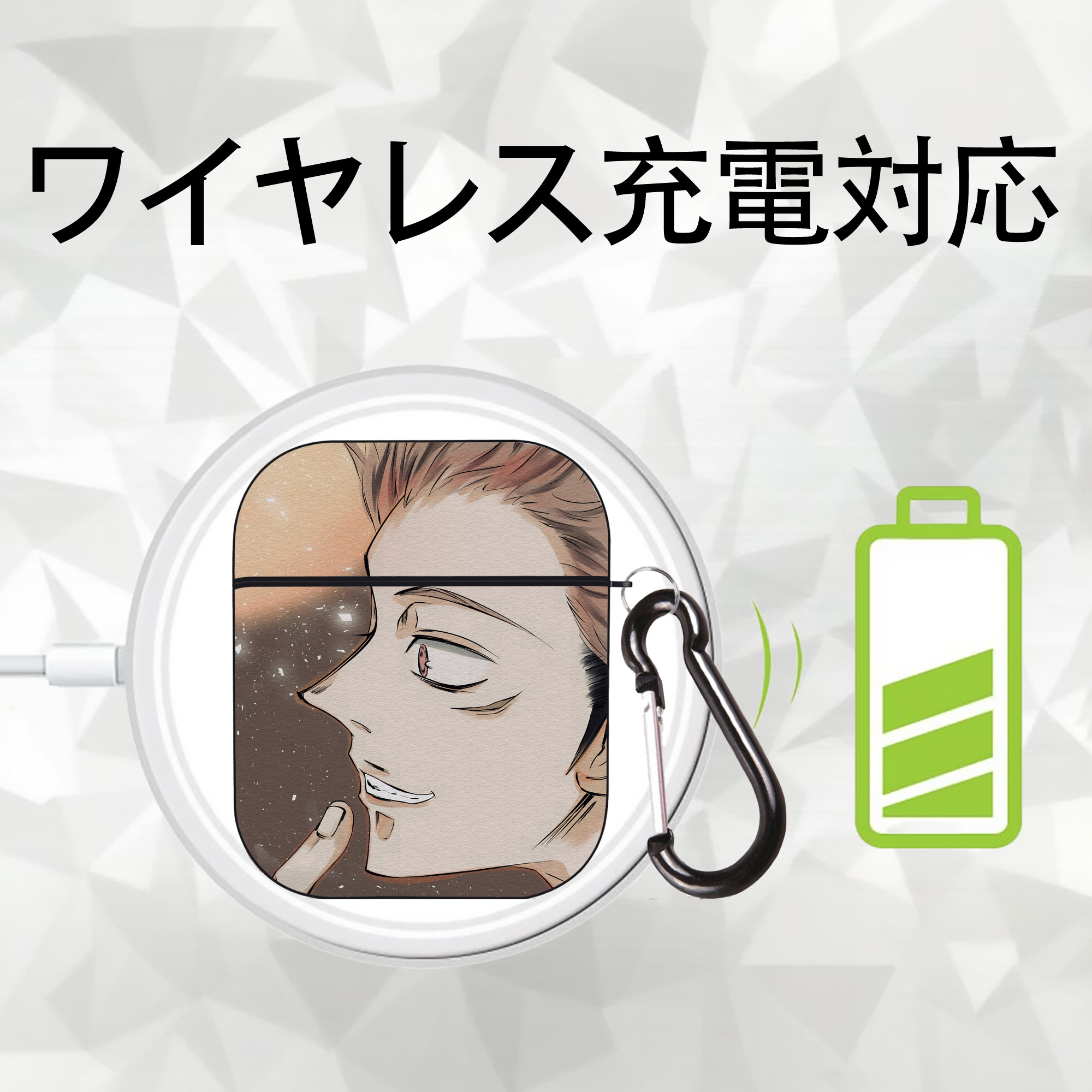 呪術廻戦 Jujutsu Kaisen AirPods 第2世代保護ケース ハードシェル ブラック 耐衝撃・防指紋・カラビナ付き