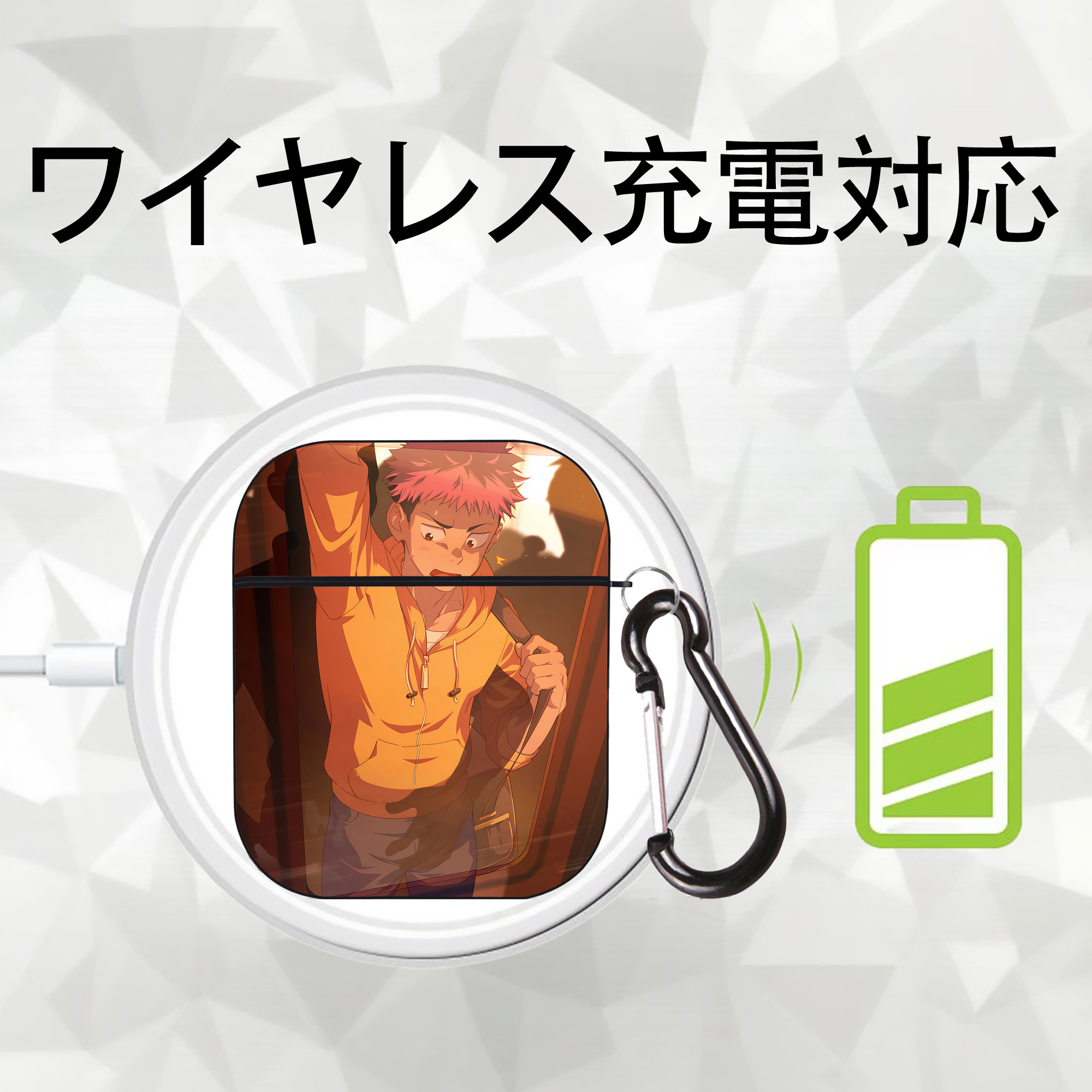 呪術廻戦 Jujutsu Kaisen AirPods 第2世代保護ケース ハードシェル ブラック 耐衝撃・防指紋・カラビナ付き