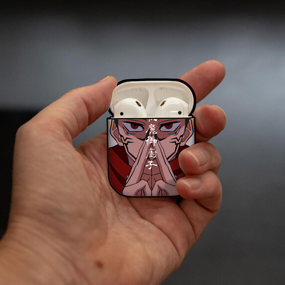 呪術廻戦 Jujutsu Kaisen AirPods 第2世代保護ケース ハードシェル ブラック 耐衝撃・防指紋・カラビナ付き
