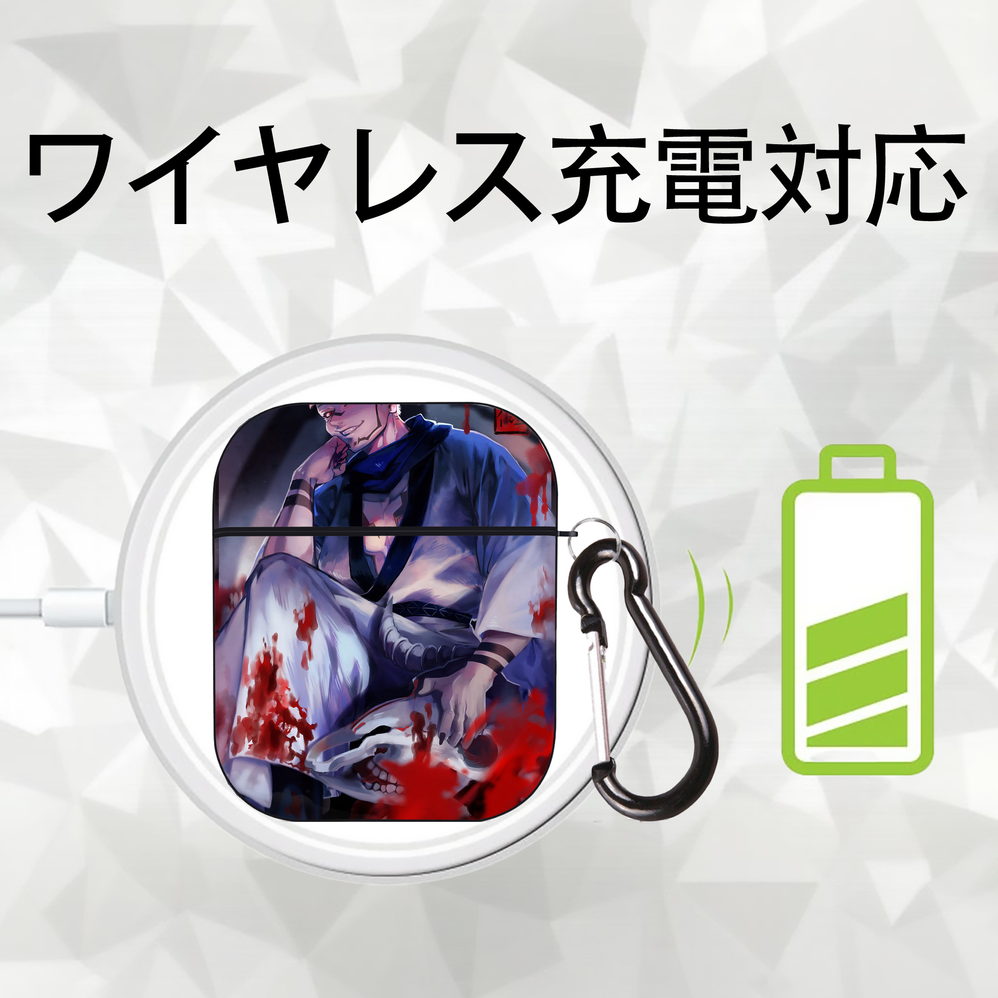 呪術廻戦 Jujutsu Kaisen AirPods 第2世代保護ケース ハードシェル ブラック 耐衝撃・防指紋・カラビナ付き
