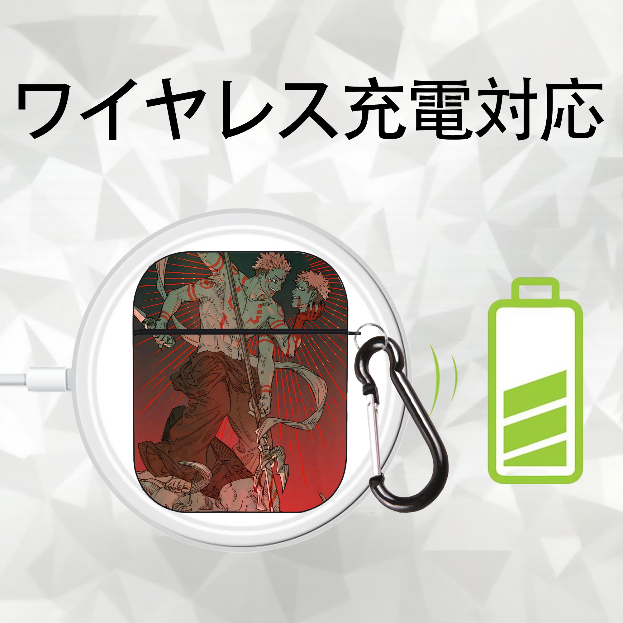 呪術廻戦 Jujutsu Kaisen AirPods 第2世代保護ケース ハードシェル ブラック 耐衝撃・防指紋・カラビナ付き