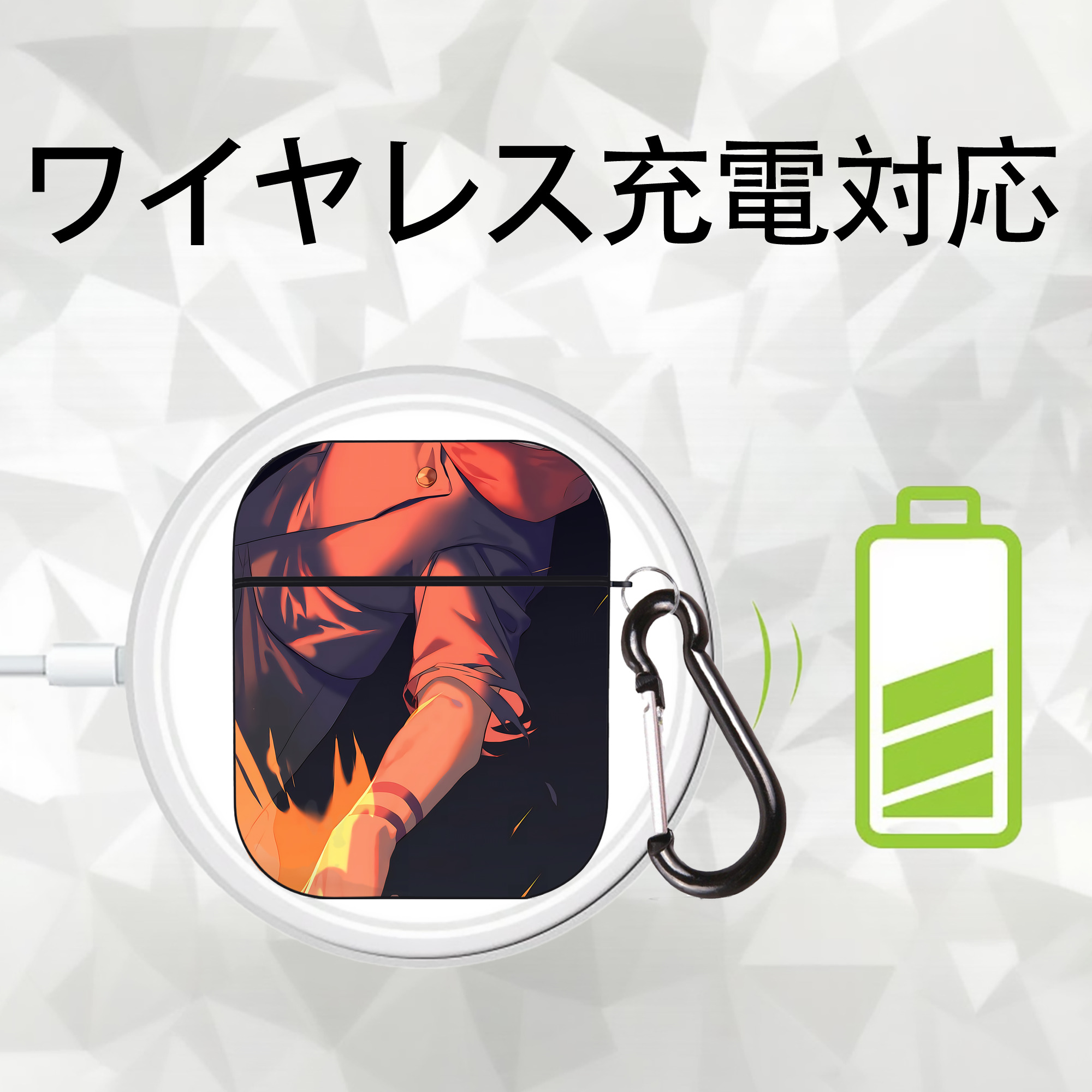 呪術廻戦 Jujutsu Kaisen AirPods 第2世代保護ケース ハードシェル ブラック 耐衝撃・防指紋・カラビナ付き