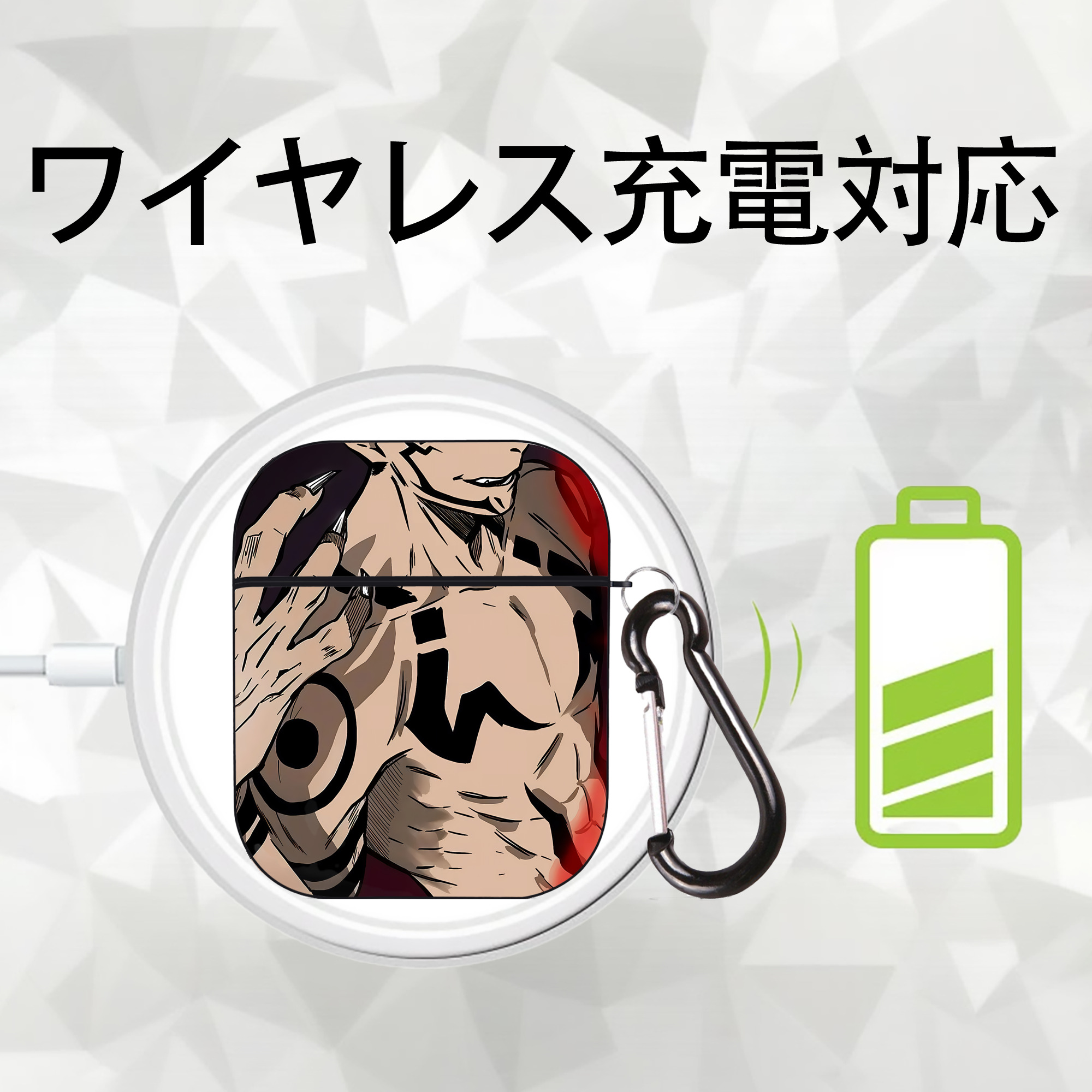 呪術廻戦 Jujutsu Kaisen AirPods 第2世代保護ケース ハードシェル ブラック 耐衝撃・防指紋・カラビナ付き