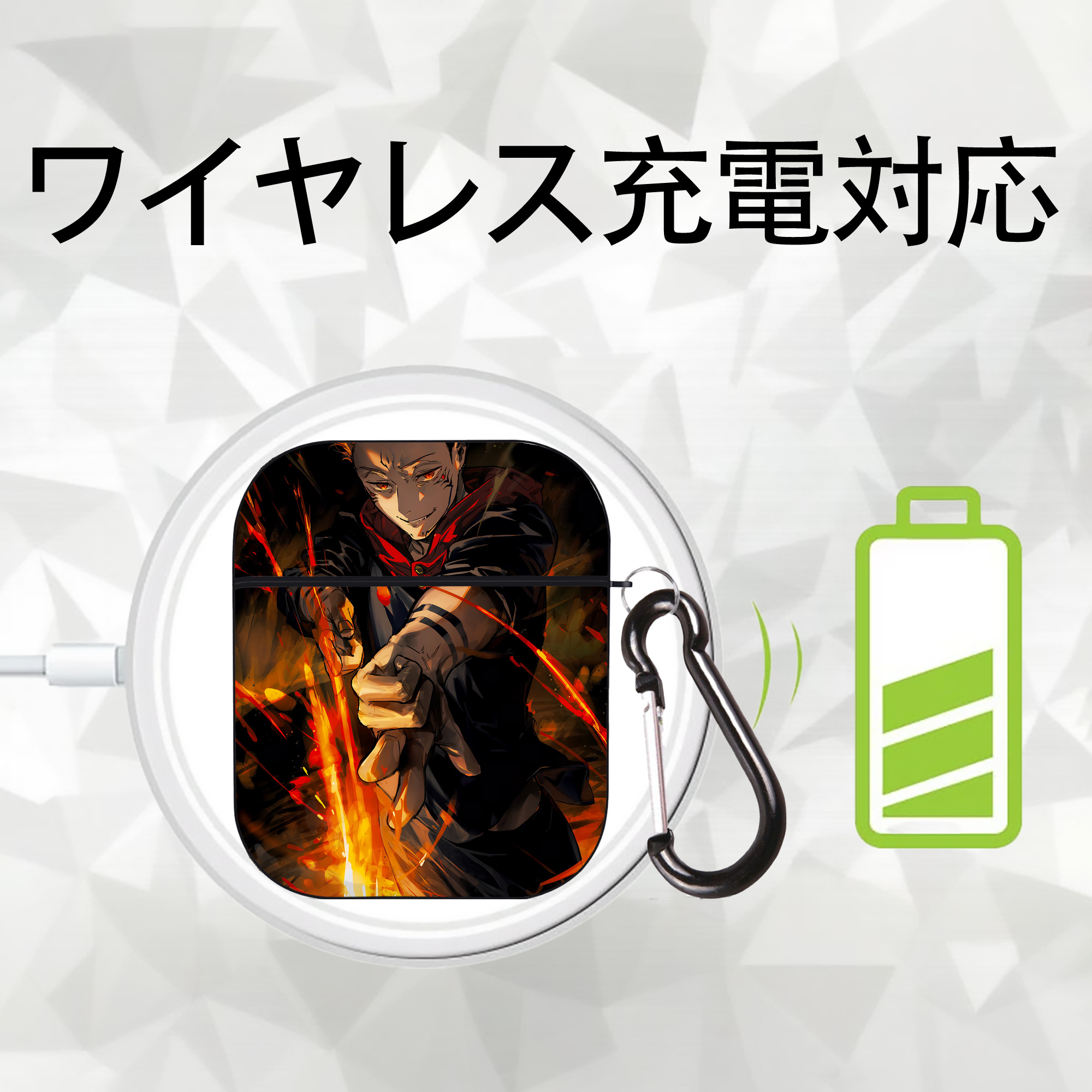 呪術廻戦 Jujutsu Kaisen AirPods 第2世代保護ケース ハードシェル ブラック 耐衝撃・防指紋・カラビナ付き