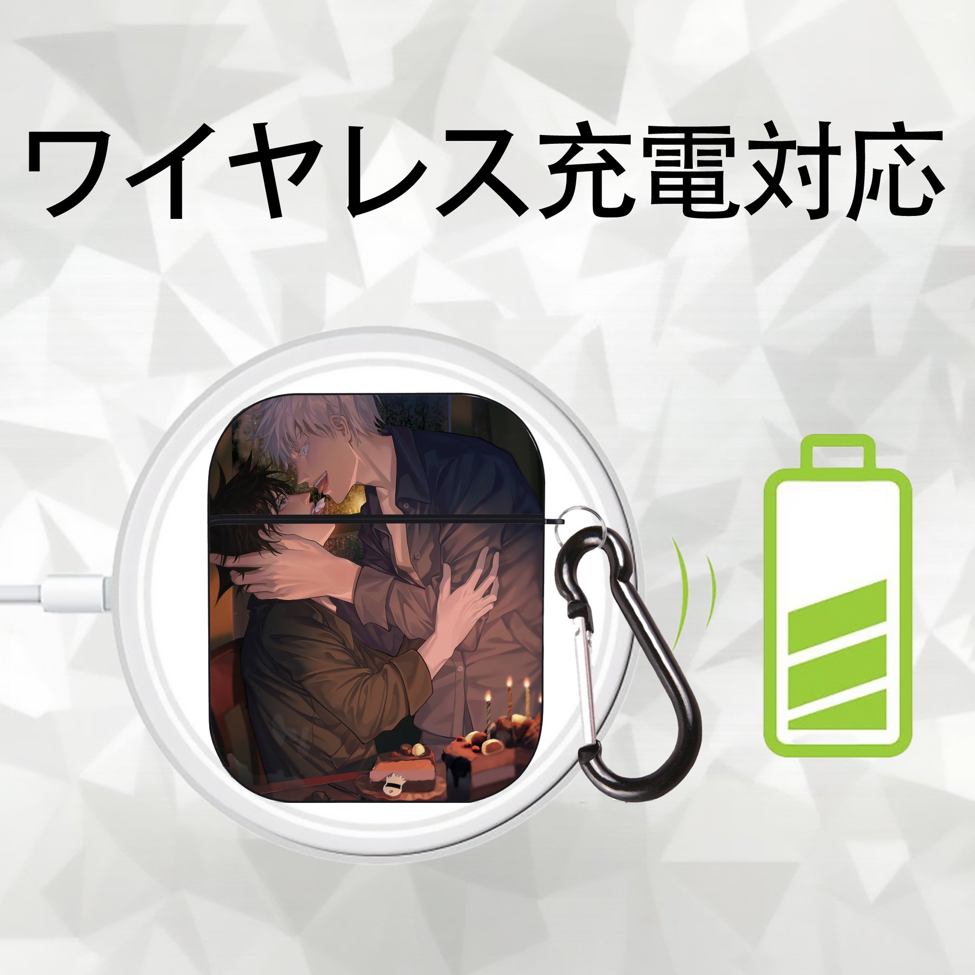 呪術廻戦 Jujutsu Kaisen AirPods 第2世代保護ケース ハードシェル ブラック 耐衝撃・防指紋・カラビナ付き