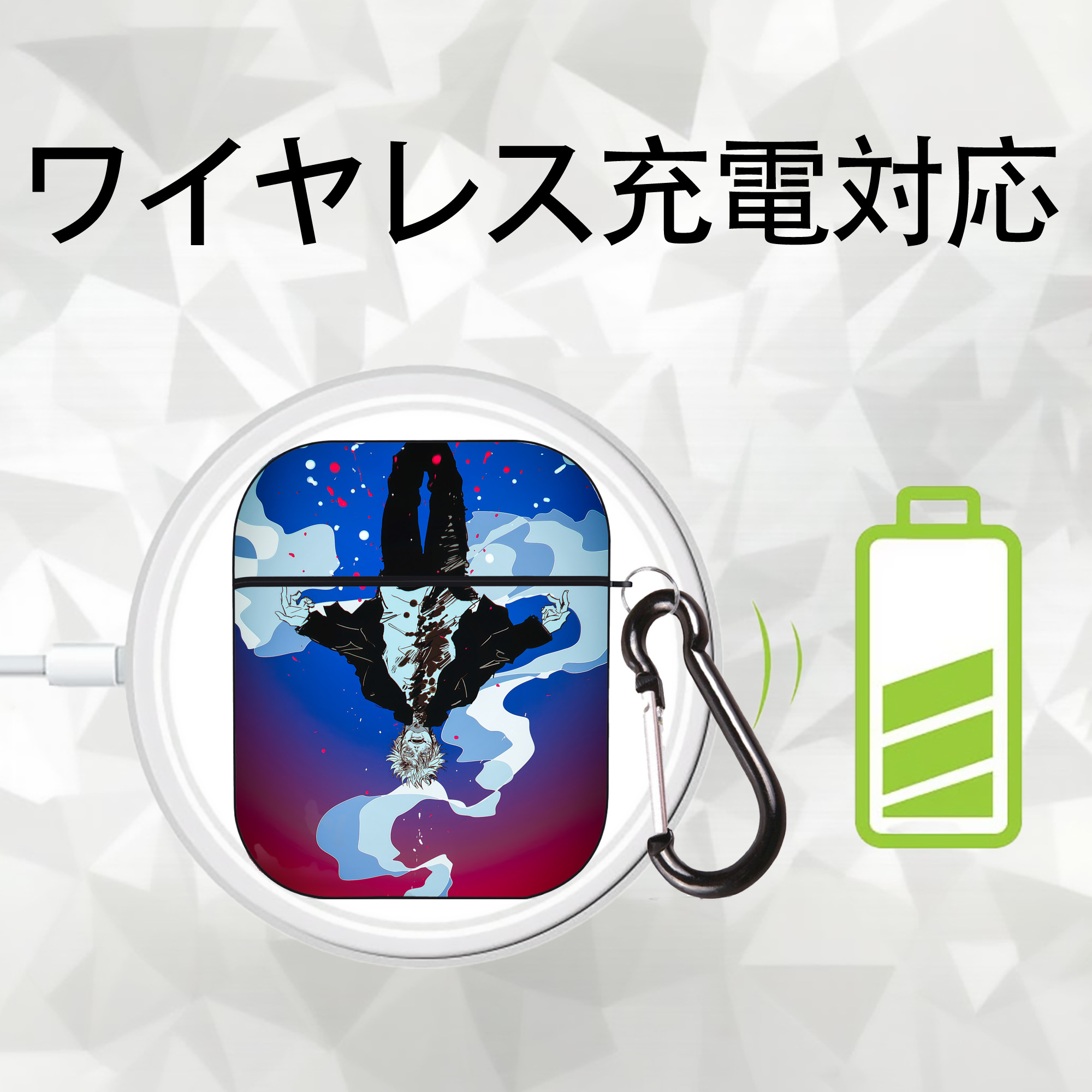 呪術廻戦 Jujutsu Kaisen AirPods 第2世代保護ケース ハードシェル ブラック 耐衝撃・防指紋・カラビナ付き