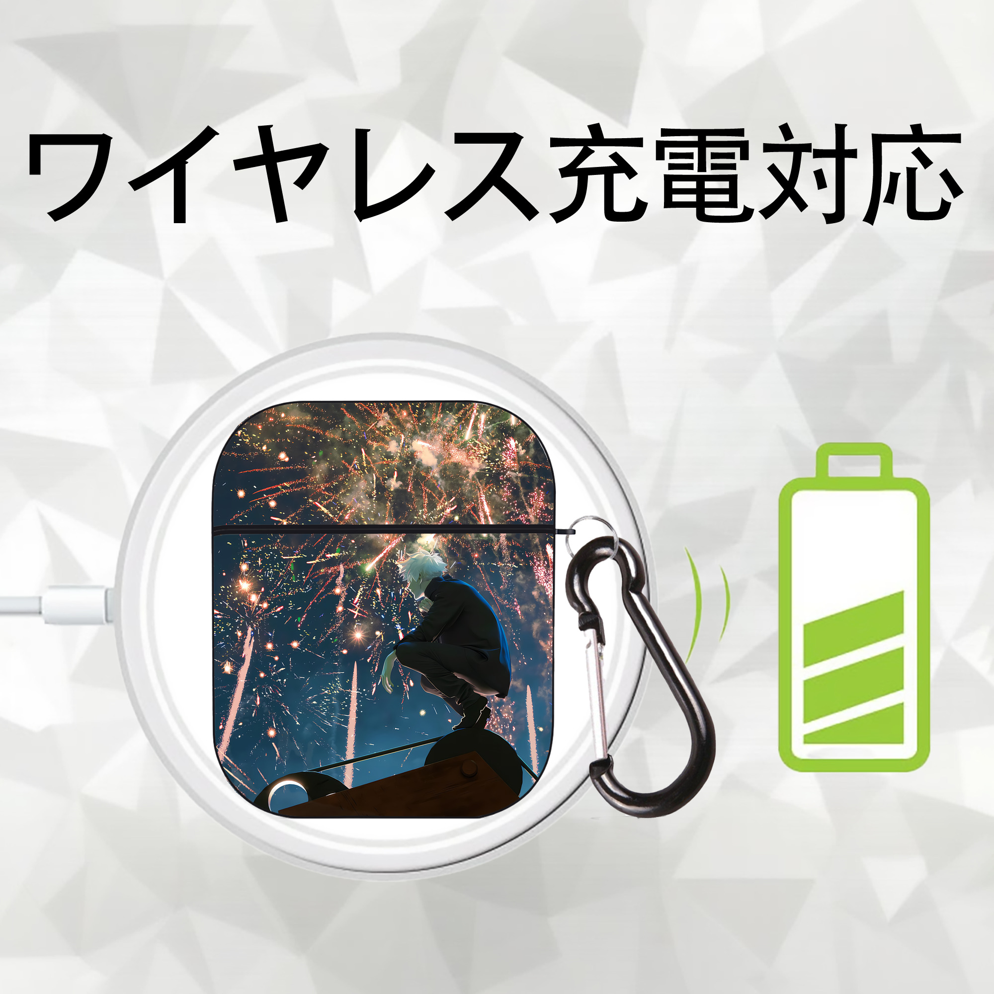 呪術廻戦 Jujutsu Kaisen AirPods 第2世代保護ケース ハードシェル ブラック 耐衝撃・防指紋・カラビナ付き