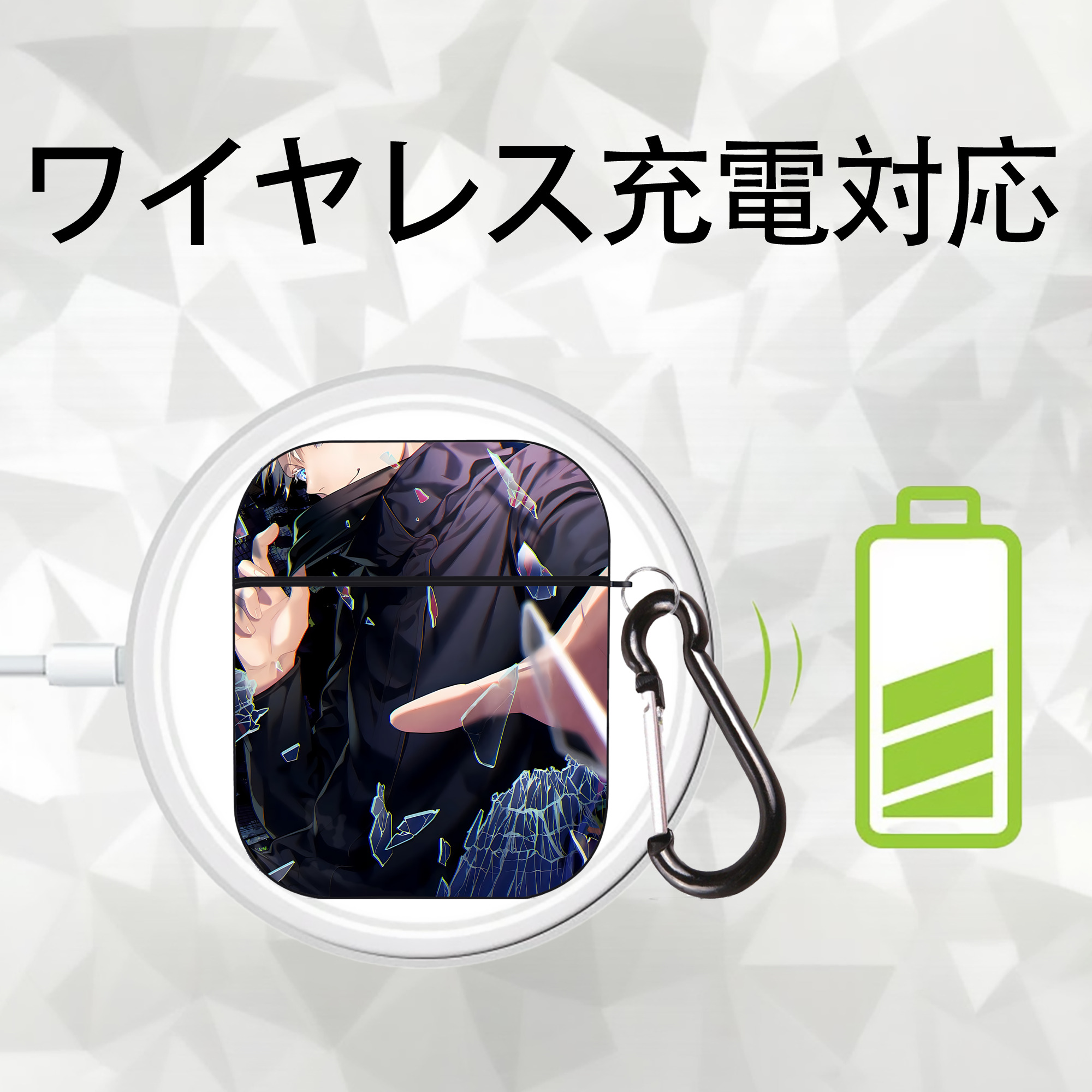 呪術廻戦 Jujutsu Kaisen AirPods 第2世代保護ケース ハードシェル ブラック 耐衝撃・防指紋・カラビナ付き