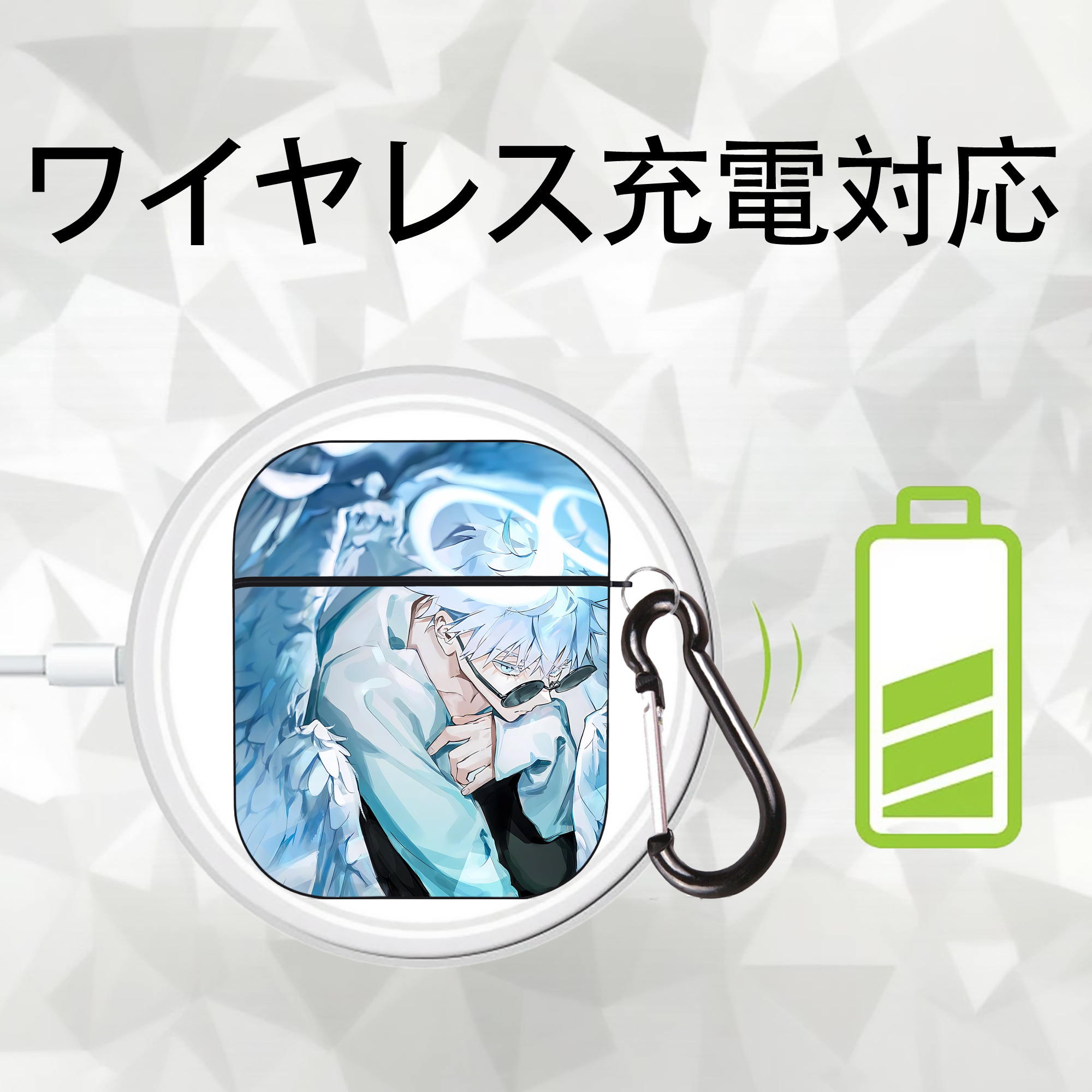 呪術廻戦 Jujutsu Kaisen AirPods 第2世代保護ケース ハードシェル ブラック 耐衝撃・防指紋・カラビナ付き