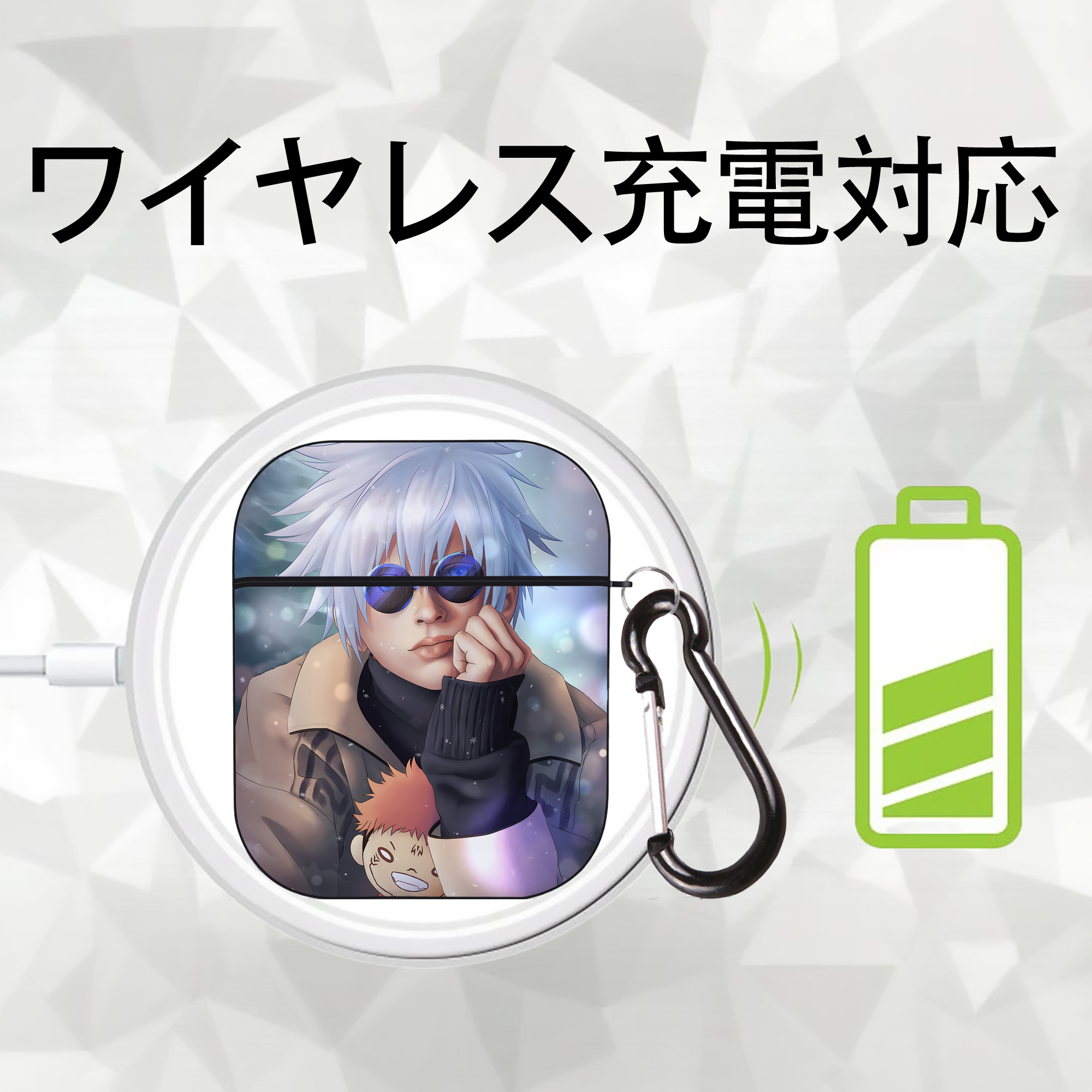 呪術廻戦 Jujutsu Kaisen AirPods 第2世代保護ケース ハードシェル ブラック 耐衝撃・防指紋・カラビナ付き