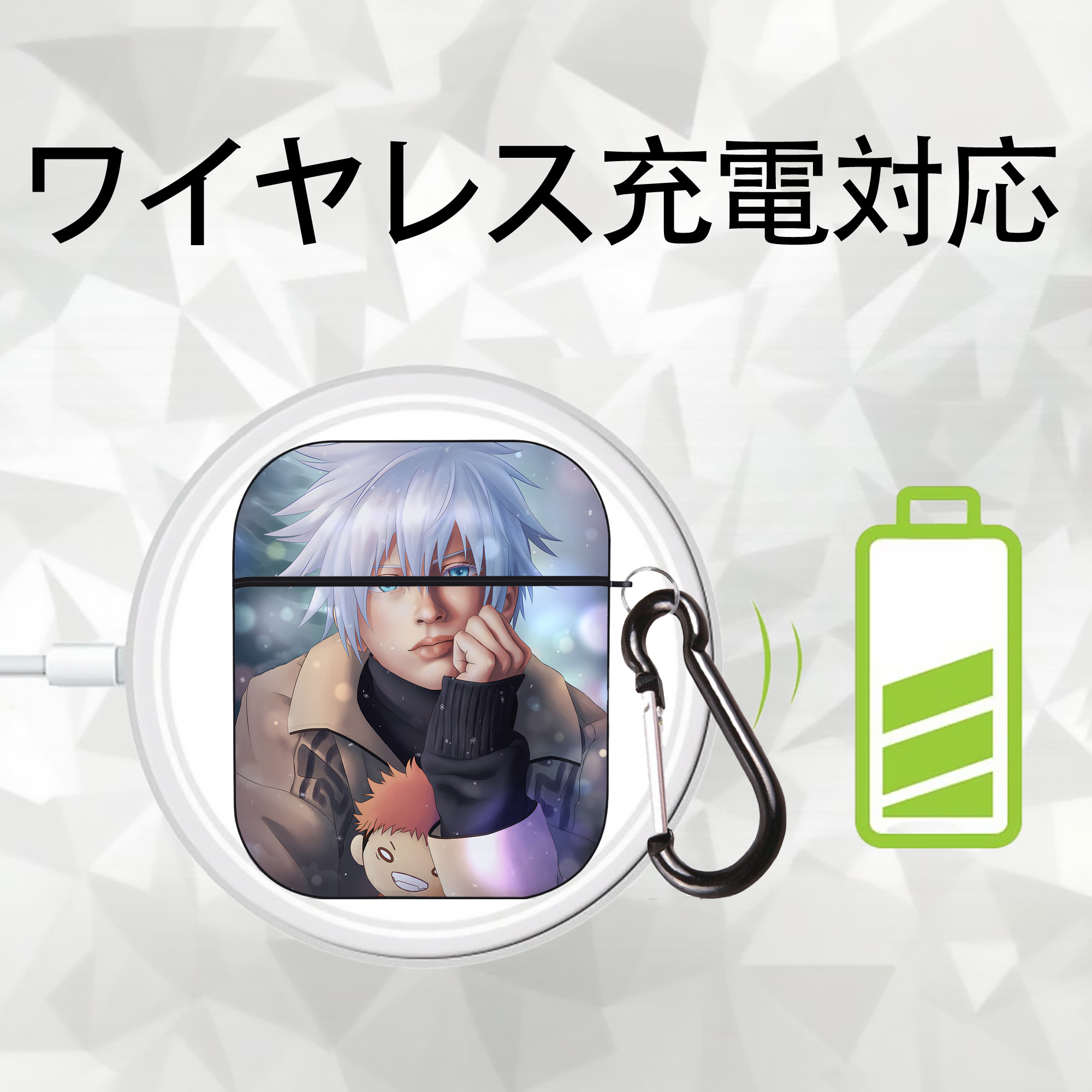 呪術廻戦 Jujutsu Kaisen AirPods 第2世代保護ケース ハードシェル ブラック 耐衝撃・防指紋・カラビナ付き