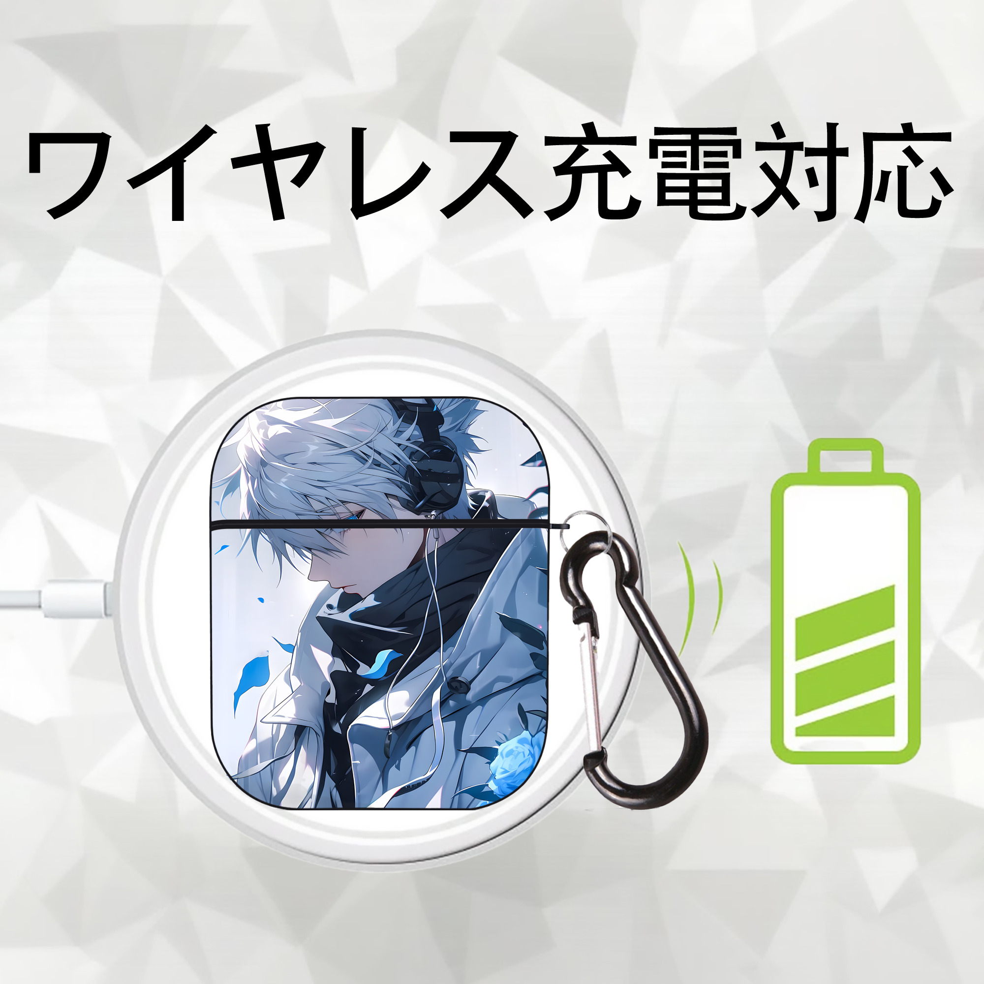 呪術廻戦 Jujutsu Kaisen AirPods 第2世代保護ケース ハードシェル ブラック 耐衝撃・防指紋・カラビナ付き