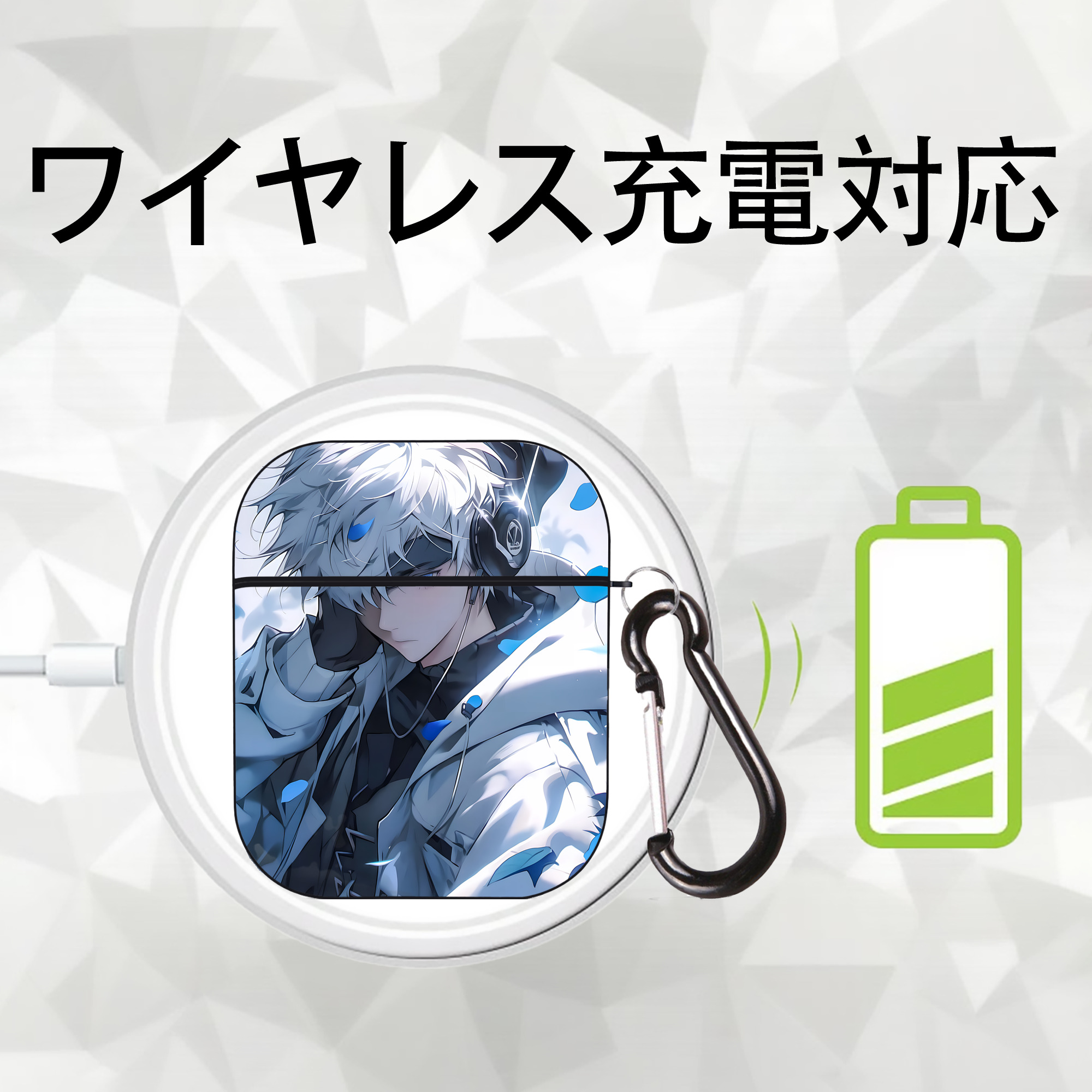 呪術廻戦 Jujutsu Kaisen AirPods 第2世代保護ケース ハードシェル ブラック 耐衝撃・防指紋・カラビナ付き