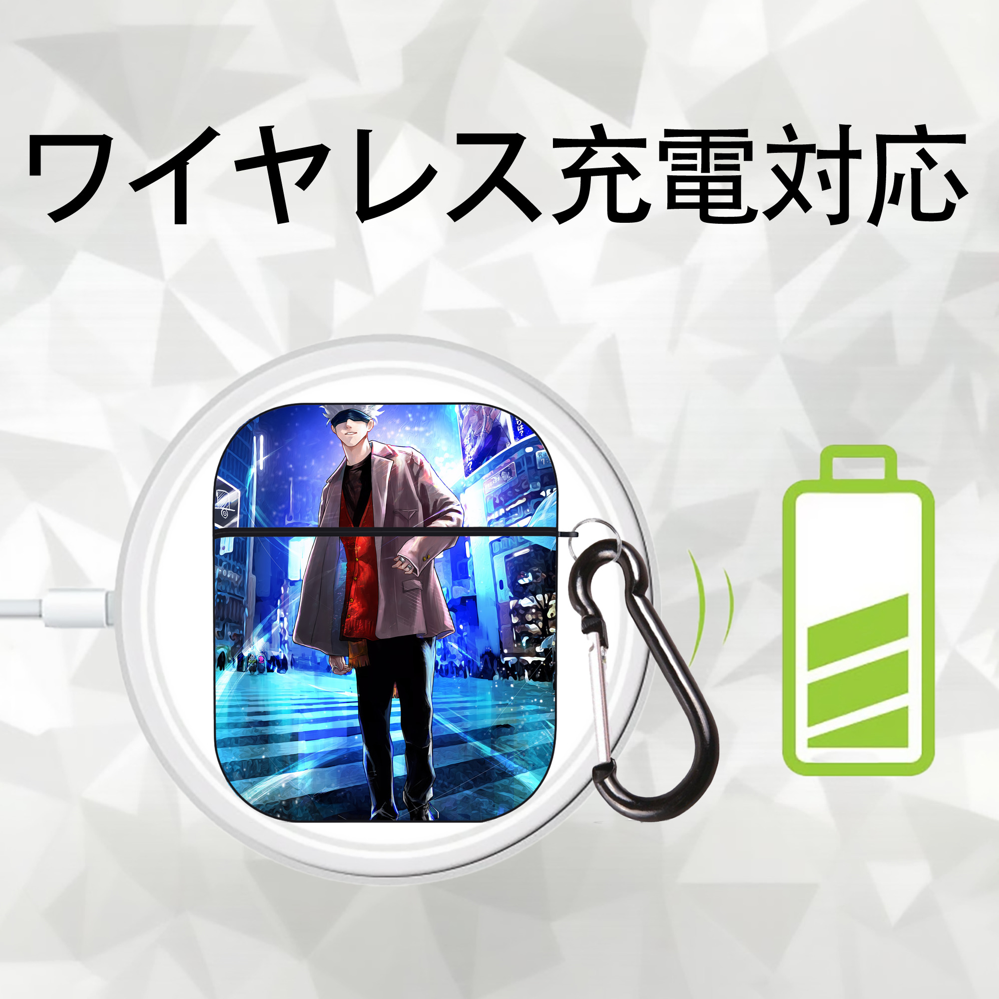 呪術廻戦 Jujutsu Kaisen AirPods 第2世代保護ケース ハードシェル ブラック 耐衝撃・防指紋・カラビナ付き