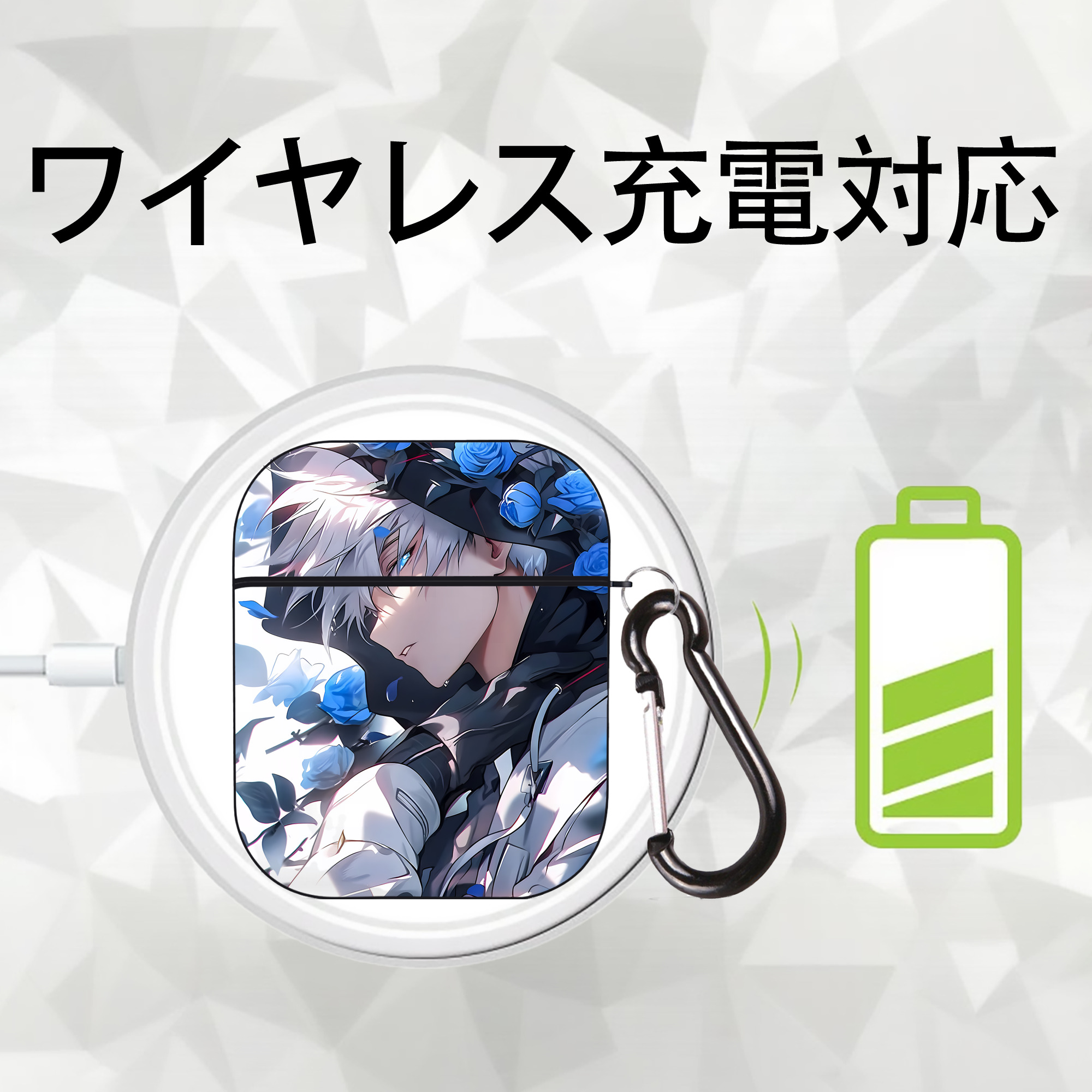 呪術廻戦 Jujutsu Kaisen AirPods 第2世代保護ケース ハードシェル ブラック 耐衝撃・防指紋・カラビナ付き